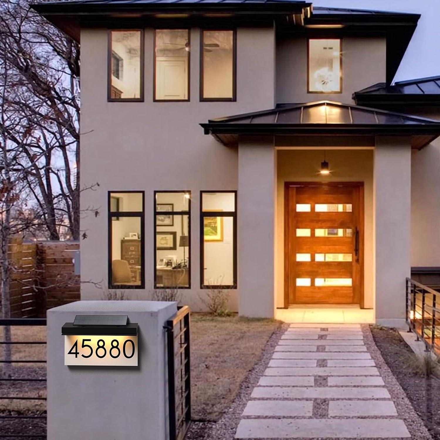 House Numbers Address Plaques For Houses Solar Powered Adjustable Solar Panel, 3 Lighting Colors Lighted House Numbers Address Sign, Address Sign For Outside Waterproof