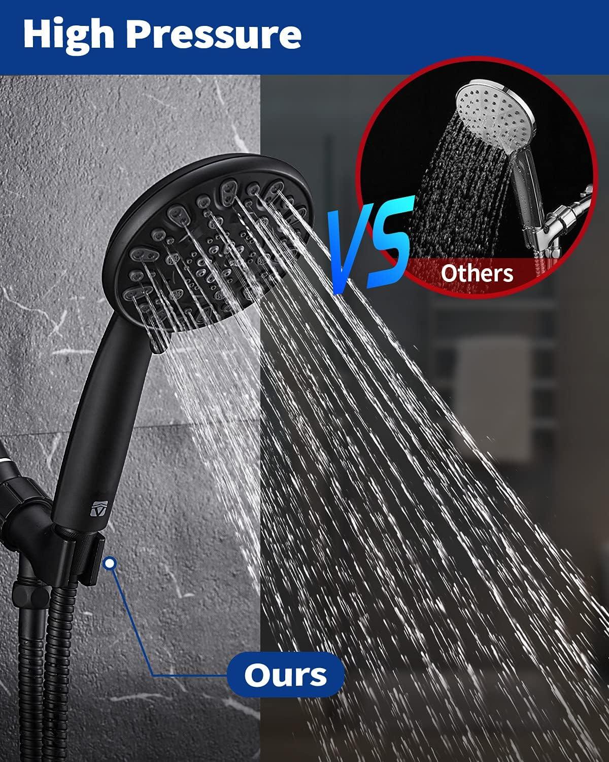 Matte Black 7-Spray Handheld Shower Head with Stainless Steel Hose