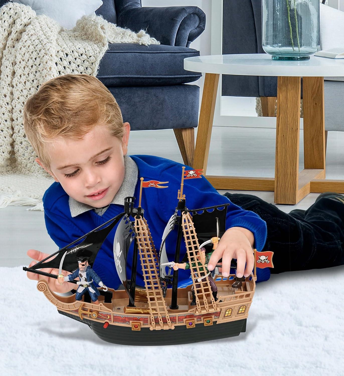 Mozlly Pirate Ship Toy Playset with Lights and Sound, 11.5 inches, Child