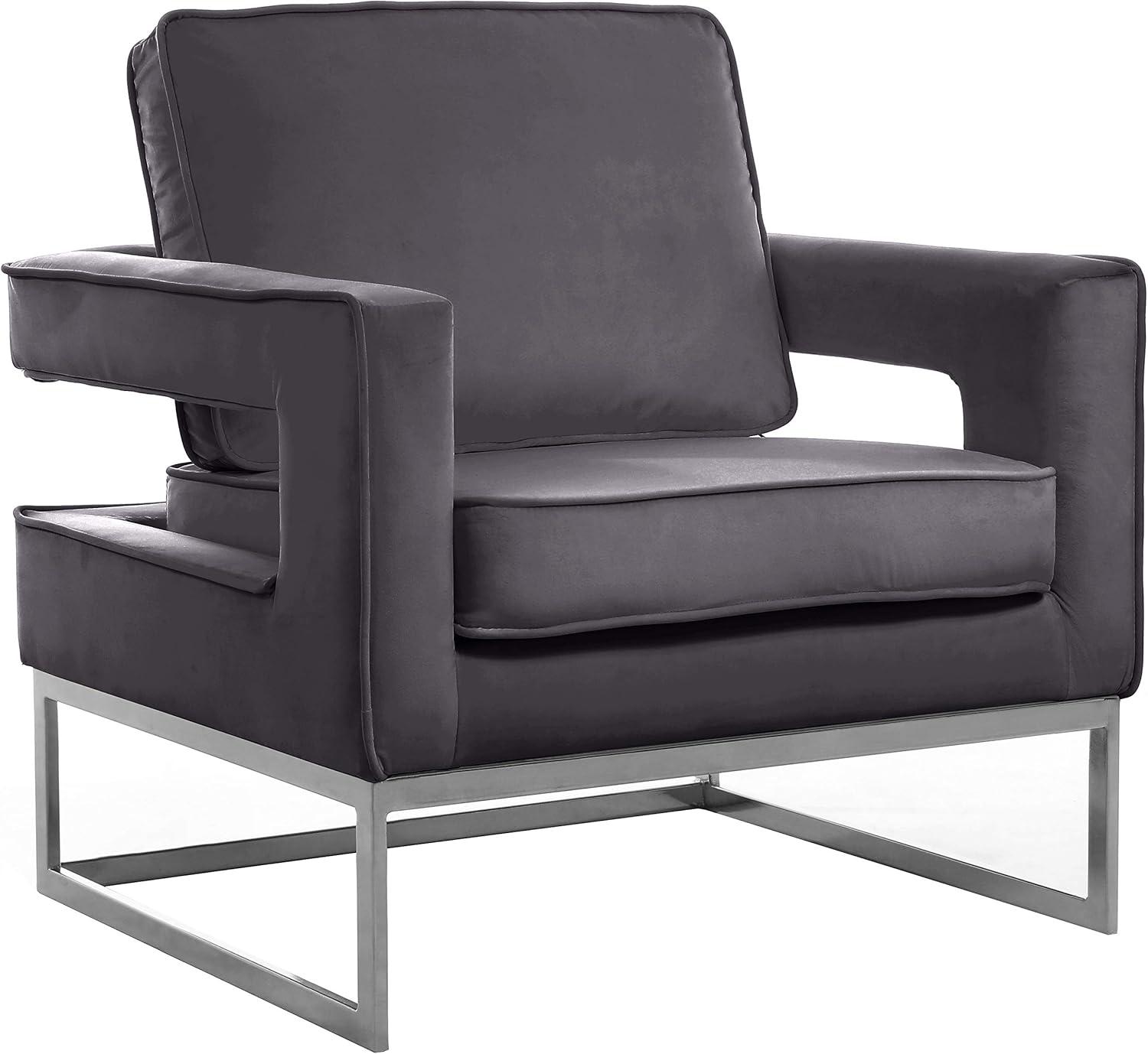 Noah 29'' Gray Velvet and Chrome Metal Accent Chair