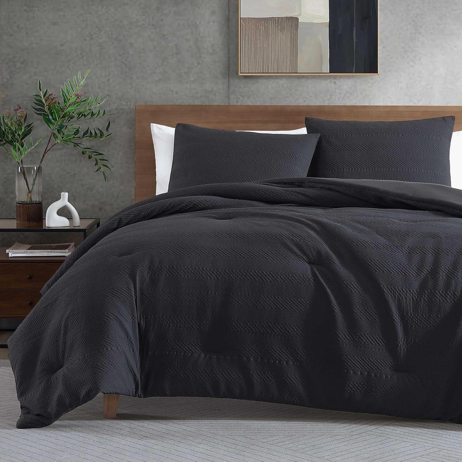 Kenneth Cole Crosswalk Herringbone Black Duvet Cover Set