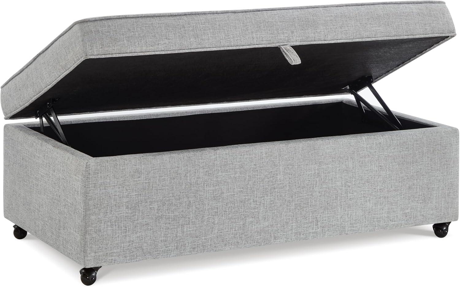 Dark Gray Faux Leather Storage Ottoman Bench with Wheels