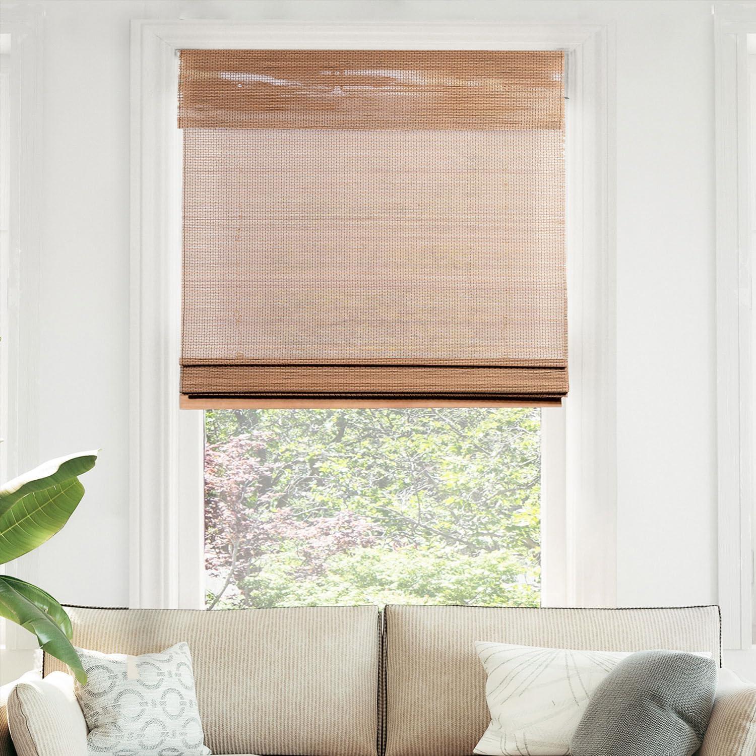 Cordless Bamboo Roman Shades with Valance, 23" x 64", Brown