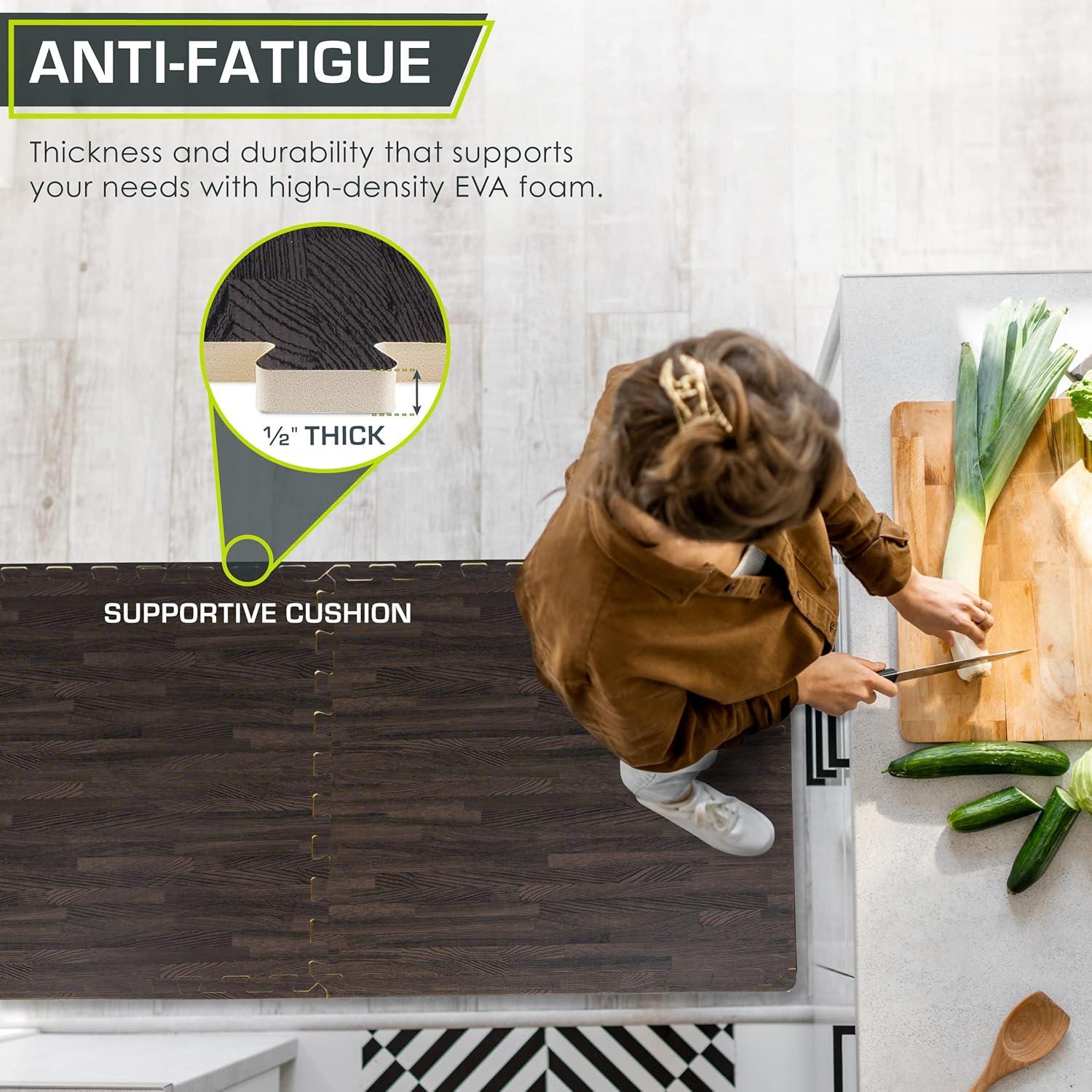 ProsourceFit Wood Grain Puzzle Mat 1/2-in, Carbon Black, 24 Sq Ft - 6 Tiles