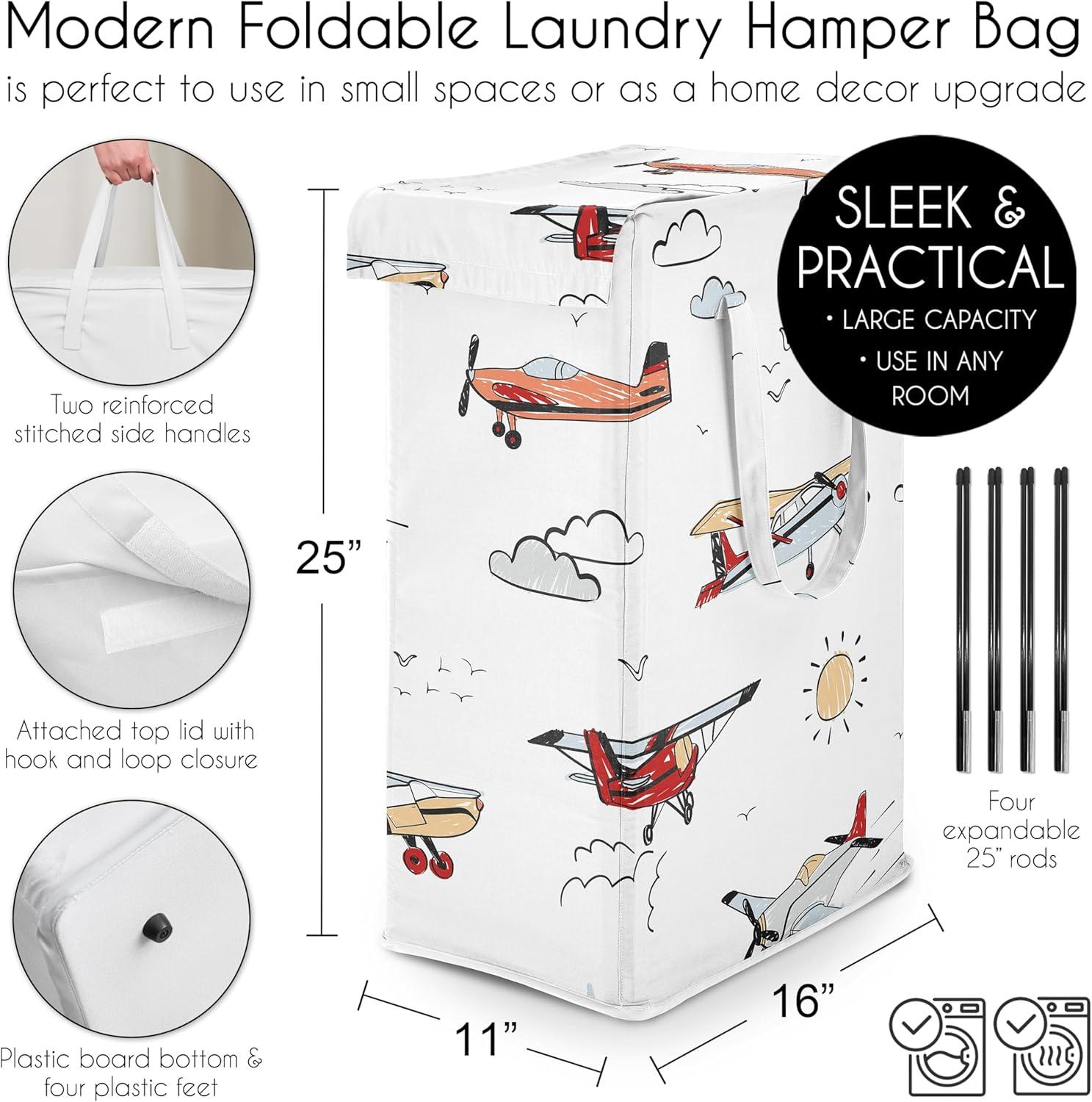 Sweet Jojo Designs Boy Foldable Laundry Hamper with Handles Airplane Red Blue and White