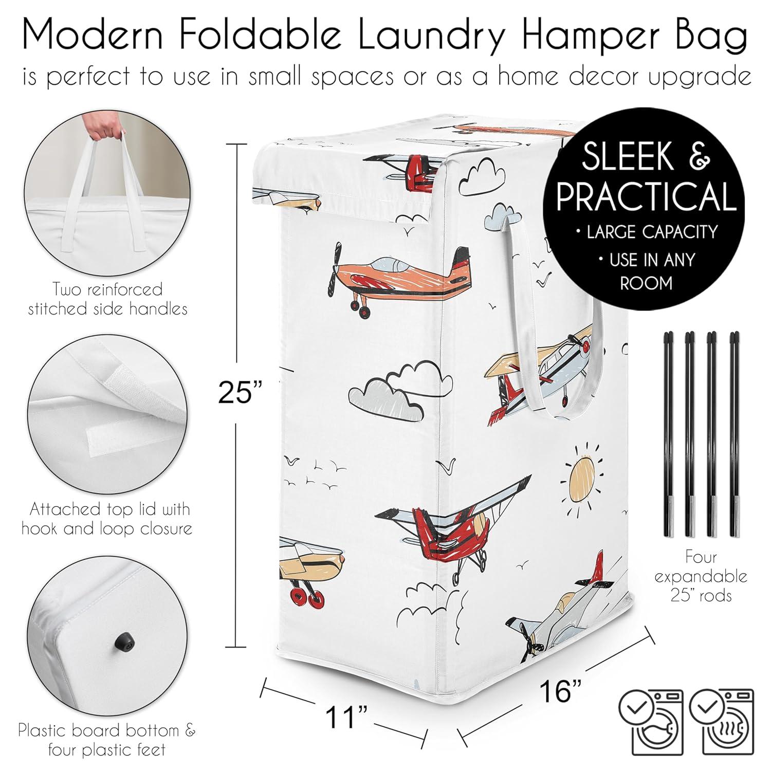 Sweet Jojo Designs Boy Foldable Laundry Hamper with Handles Airplane Red Blue and White