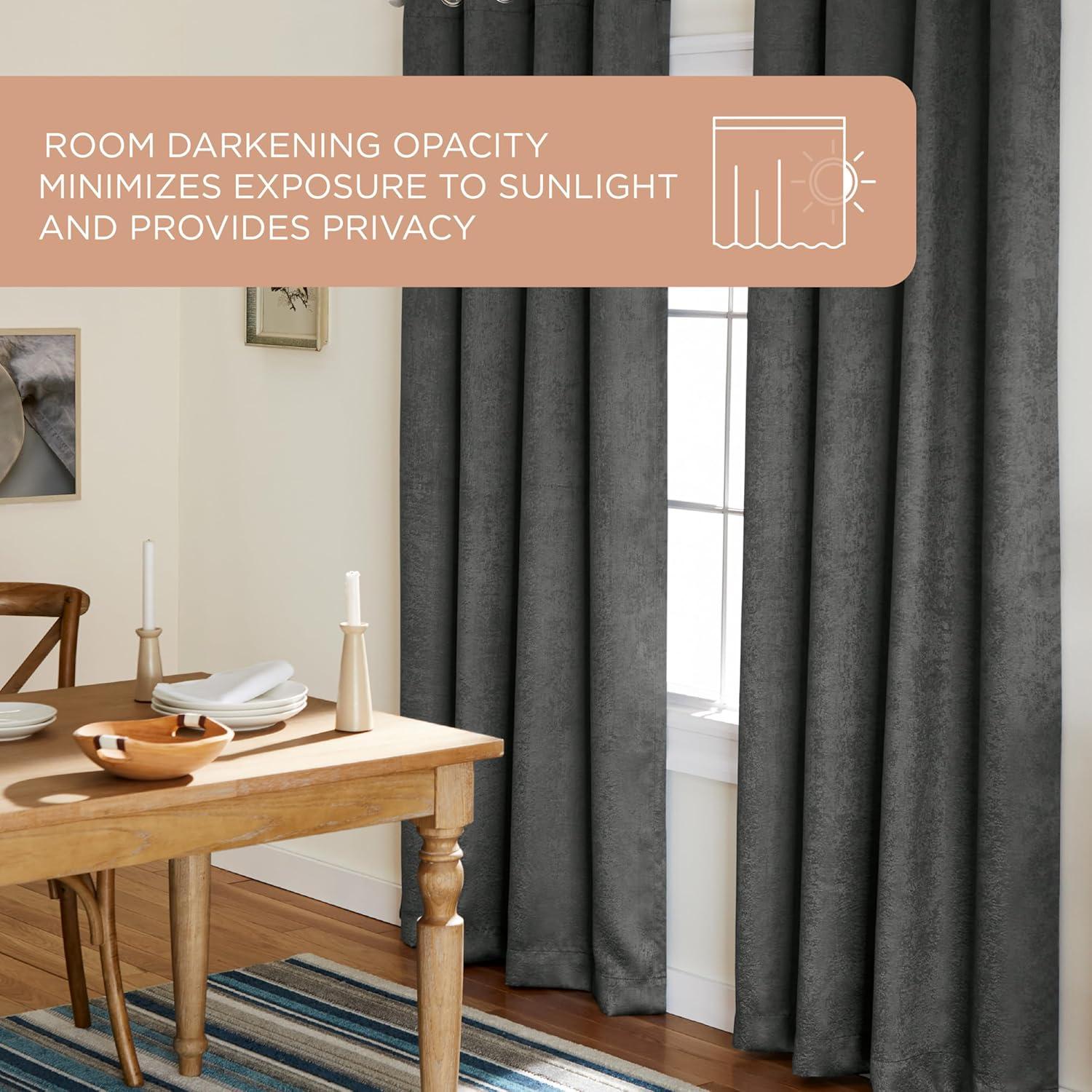 Exclusive Home Oxford Textured Sateen Thermal Room Darkening Grommet Top Window Curtain Panel Pair