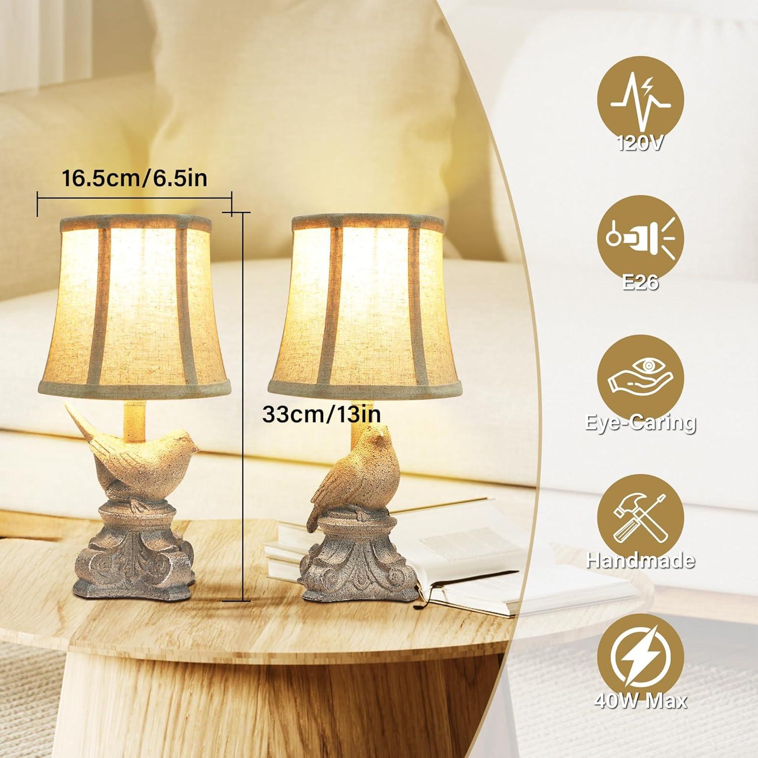 Ophelia & Co. Small Table Lamp Set Of 2 Farmhouse Table Lamps UL Bedside Nightstand Resin Lamps Bird Shape For Bedroom, Living Room, Rustic Vintage, Home Office