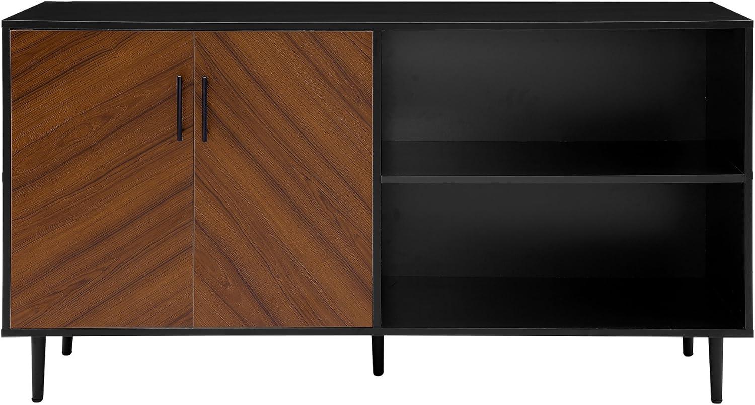 Walker Edison Caye Modern 2-Door-Bookmatch Asymmetrical Console for-TVs up to 65 Inches, 58 Inch, Solid Black