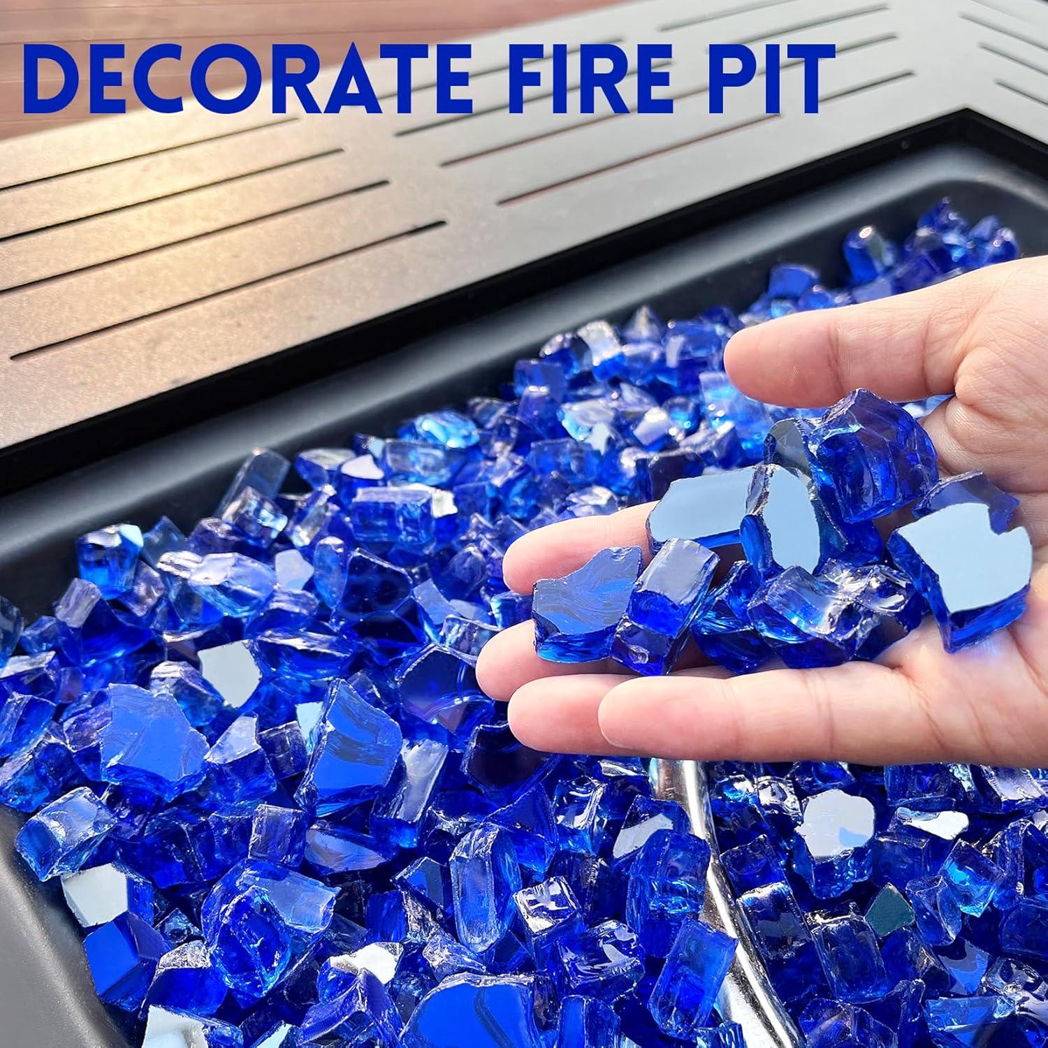 10 lb Fire Glass for Propane Fire Pit, 1/2" Gorgeous Reflective Fireplace Glass Rocks, Cobalt Blue