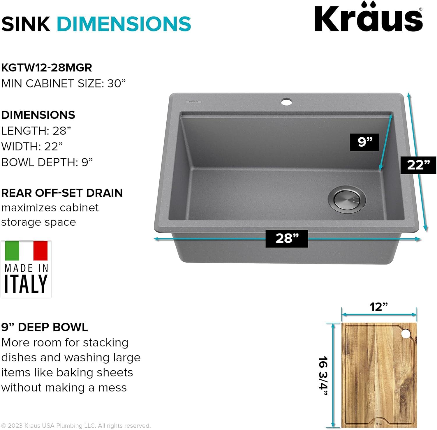 KRAUS Bellucci Granite Composite Workstation Drop-In Top Mount Single Bowl Kitchen Sink with Accessories