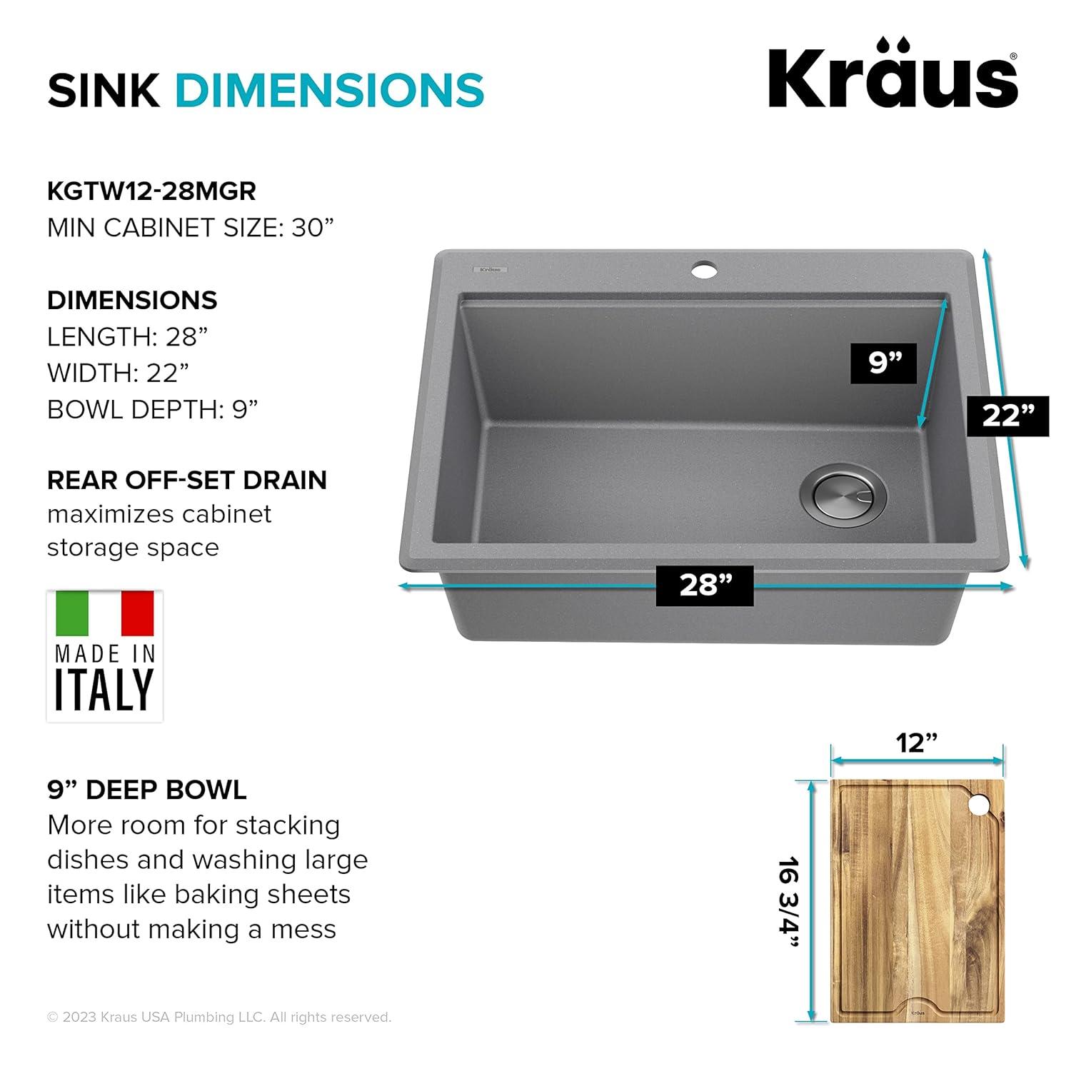 KRAUS Bellucci Granite Composite Workstation Drop-In Top Mount Single Bowl Kitchen Sink with Accessories