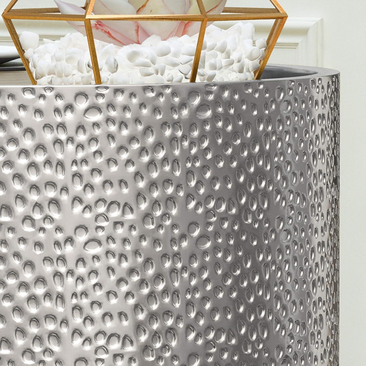 Braeburn Modern Round Accent Table Silver - Christopher Knight Home: Hammered Iron, Cylindrical, No Assembly Required