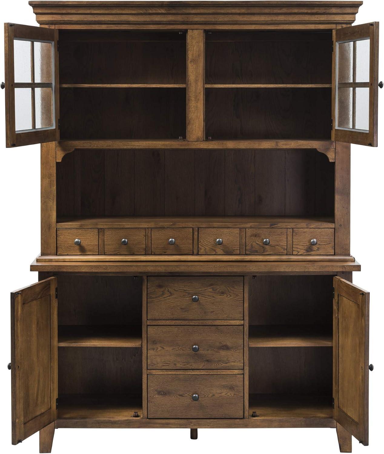 Traditional Dark Brown Lighted China Cabinet with Drawers