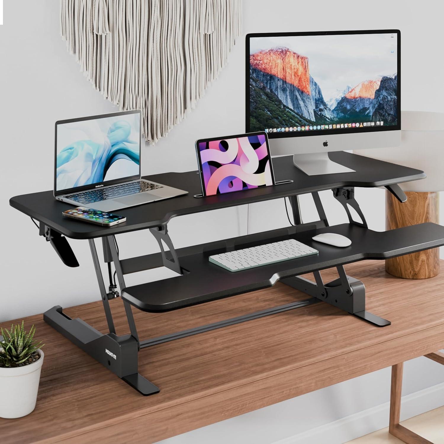 Mount-It! Large Standing Desk Converter with 47" Desktop, Black