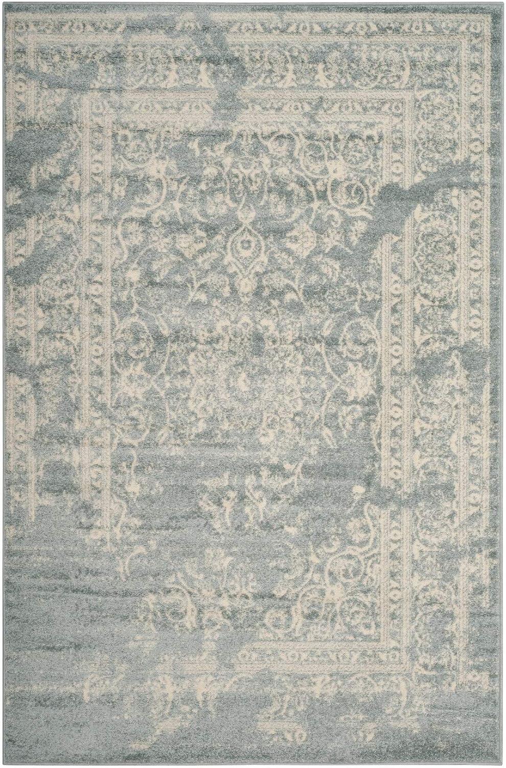 Reversible Grey/Cream Floral Synthetic Area Rug 4' x 6'