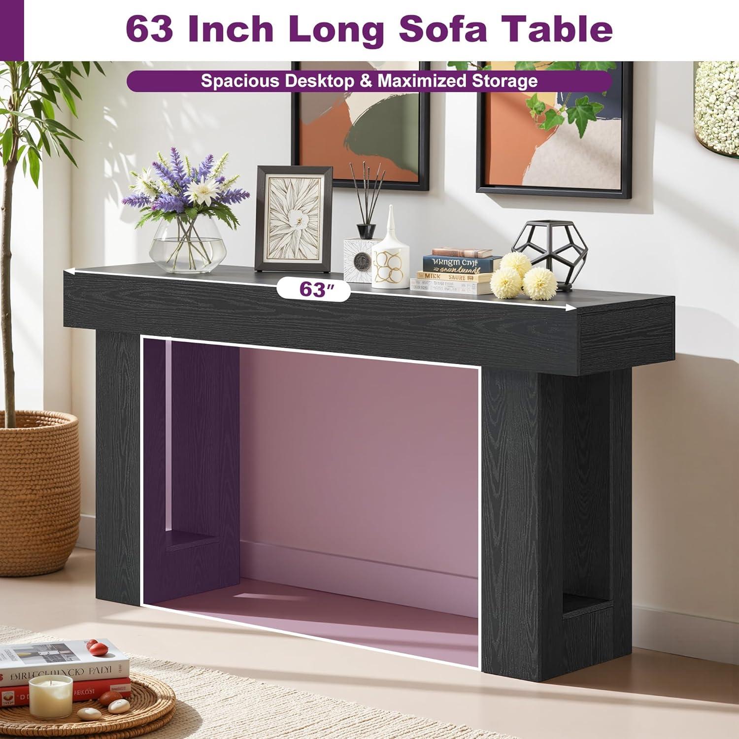 GIODIR 63 Inch Long Console Table, Rustic Wooden Sofa Table Behind Couch, Farmhouse Entryway Table, Industrial Accent Furniture For Entrance, Foyer, Hallway, Living Room