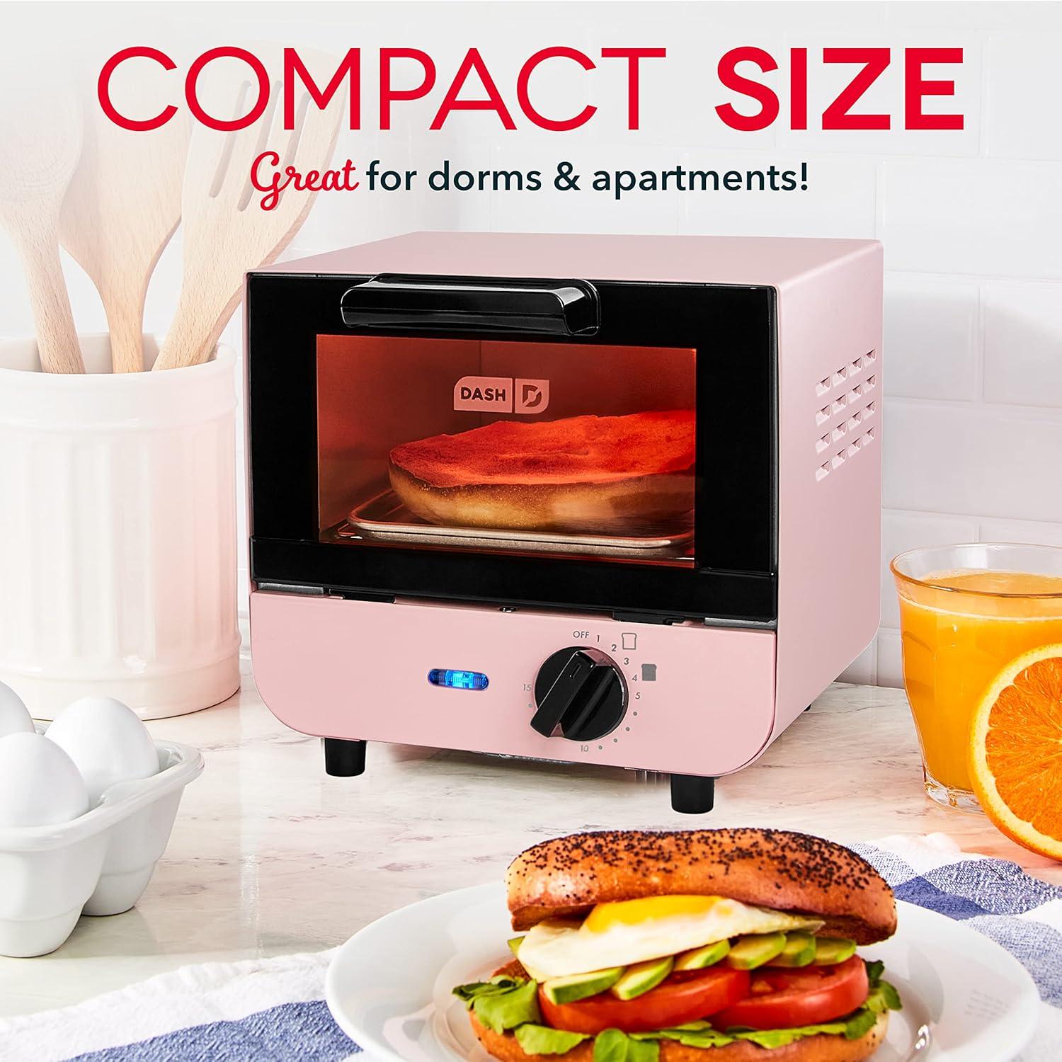 Pink Compact Mini Oven with Automatic Shutoff