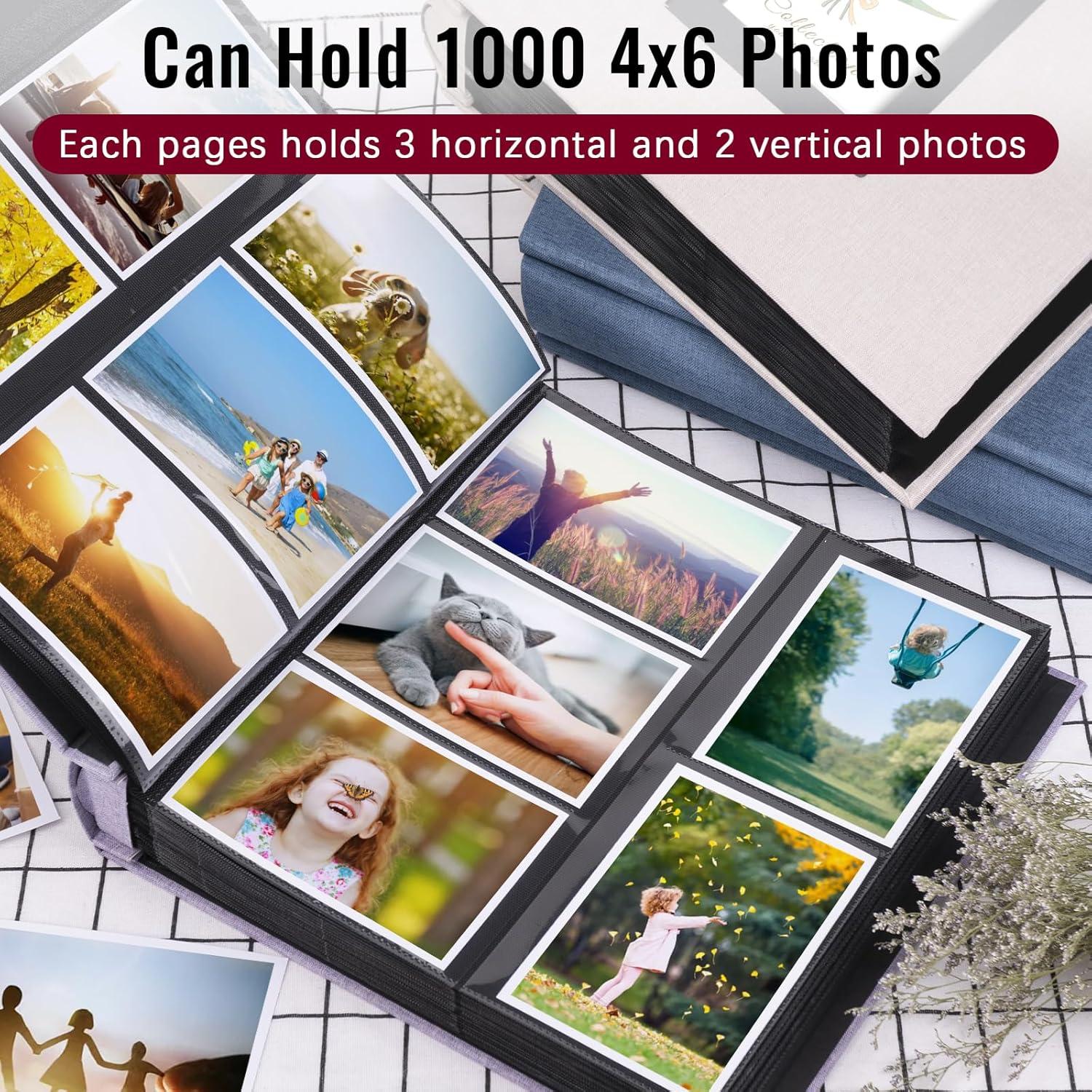 Linen Photo Album 4x6 Large Capacity 1000 Pockets Pictures Fabric Cover Books Albums Wedding School Family Anniversary Baby Memory Engagement Travel Albums(Black, 1000 Pockets)