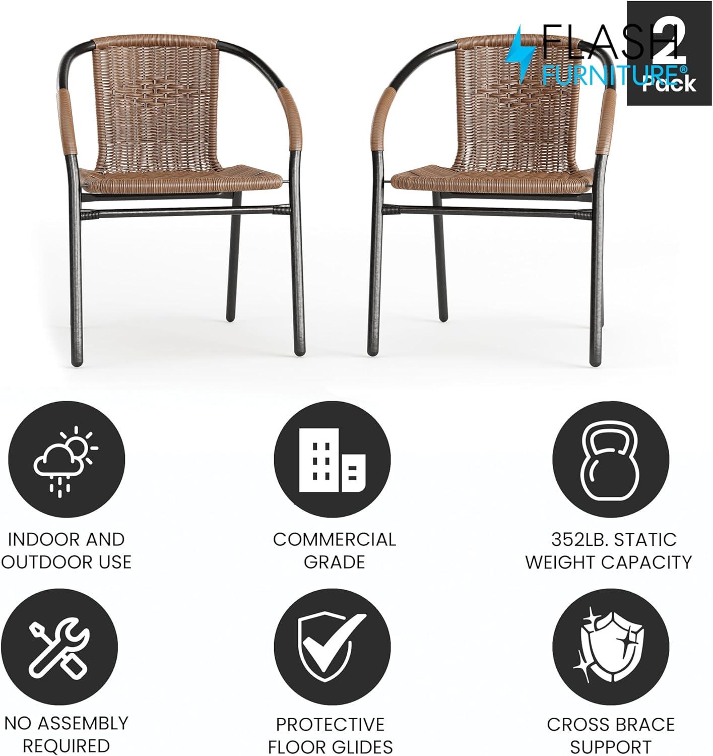 Flash Furniture Lila 2 Pack Medium Brown Rattan Indoor-Outdoor Restaurant Stack Chair