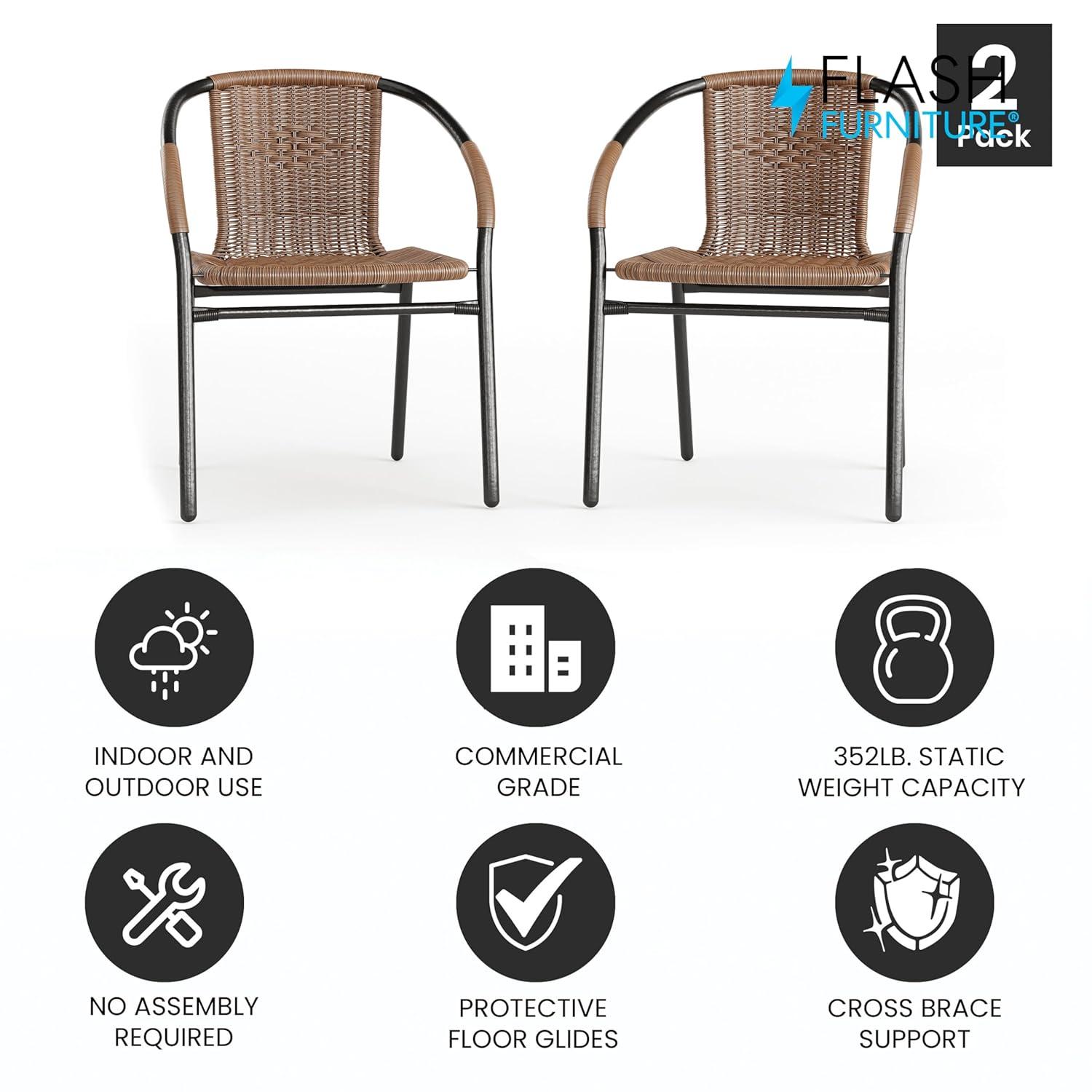 Flash Furniture Lila 2 Pack Medium Brown Rattan Indoor-Outdoor Restaurant Stack Chair