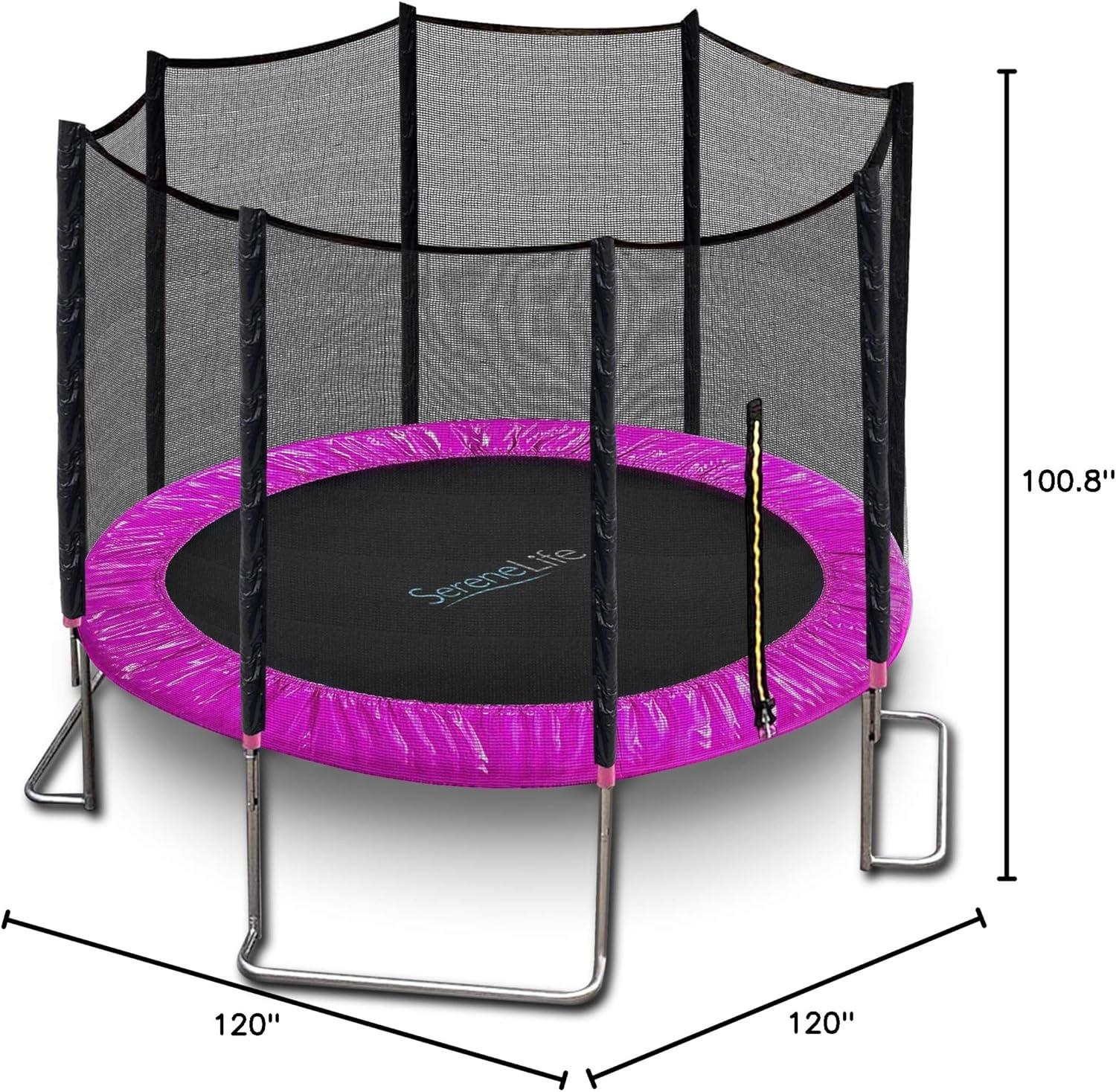 SereneLife 10-Foot Purple Trampoline with Safety Enclosure