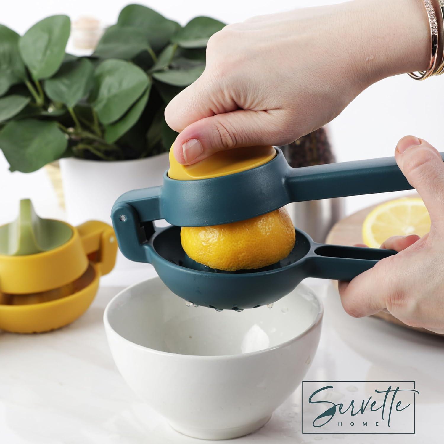 Servette Home Plastic Lemon Squeezer 2-in-1 Manual Juicer, 360° Rotating Design (Yellow)