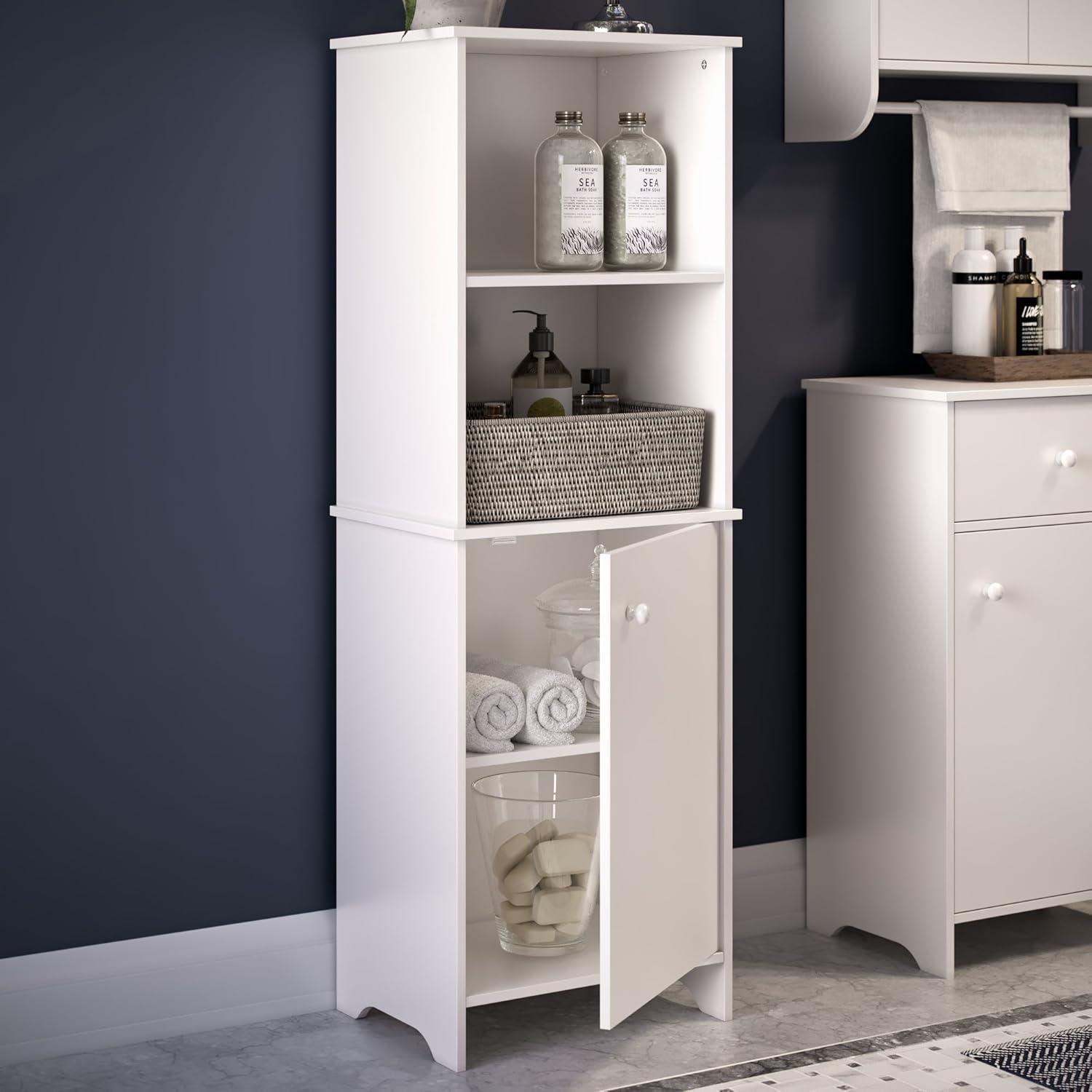 RiverRidge Medford Tall Bathroom Storage Cabinet and Linen Organizer with Door and Adjustable Shelves - White