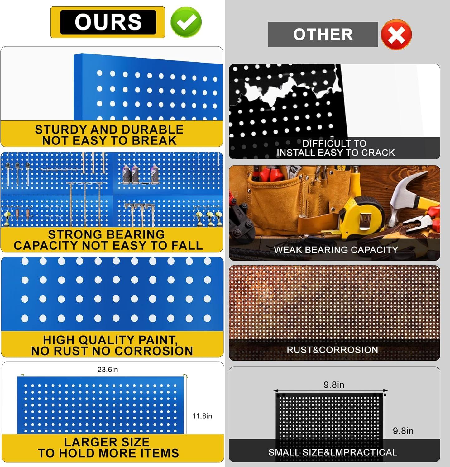 4 Pack Metal Pegboard Panels 24" x 12" Black Heavy Duty Steel Pegboard Wall Organizer, Garage Utility Tools Pegboard Storage System for Workbench, Shop, Shed Modular Peg Board Organizer Board Kit