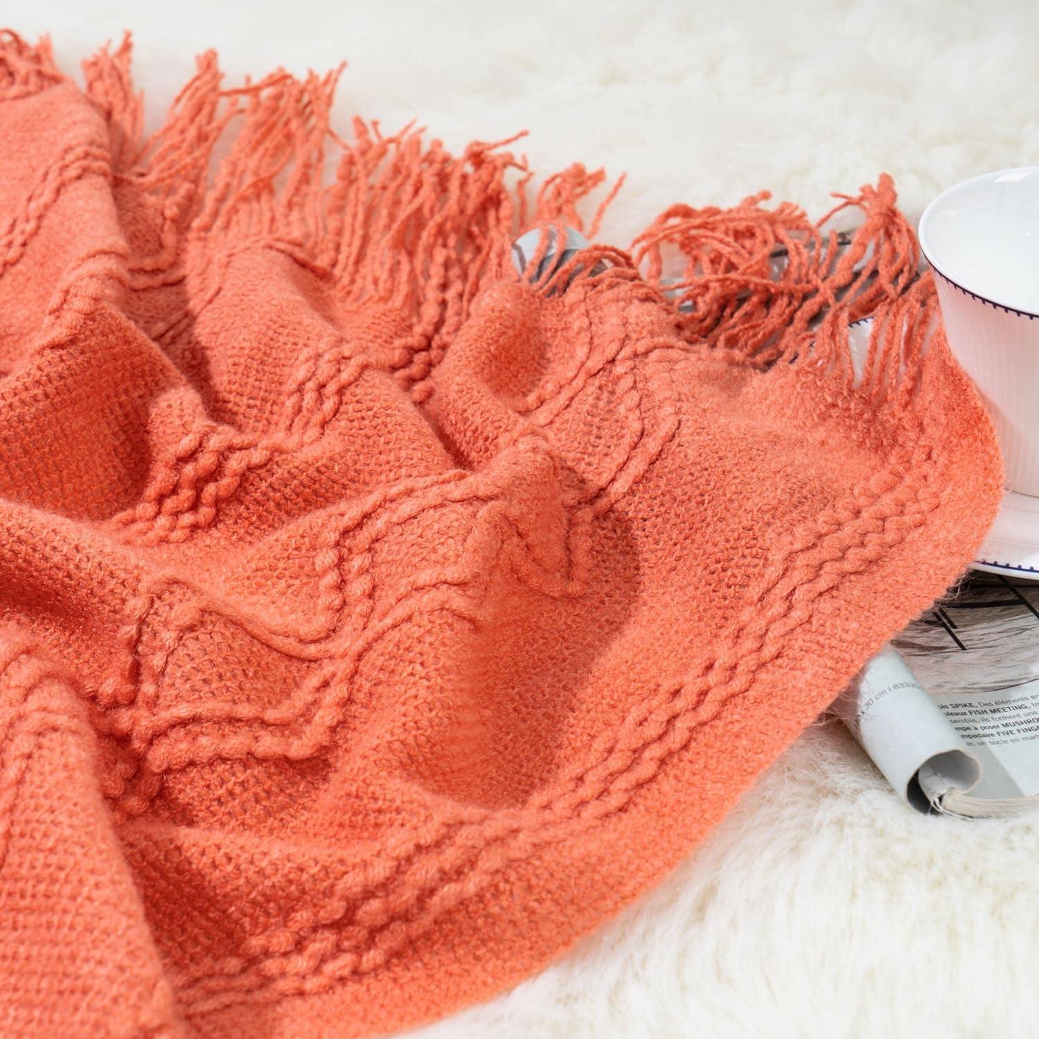 Battilo Burnt Orange Throw Blanket for Couch,Decorative Fall Throw Blanket with Tassels Halloween Throw Fall Decor, 50"x60"