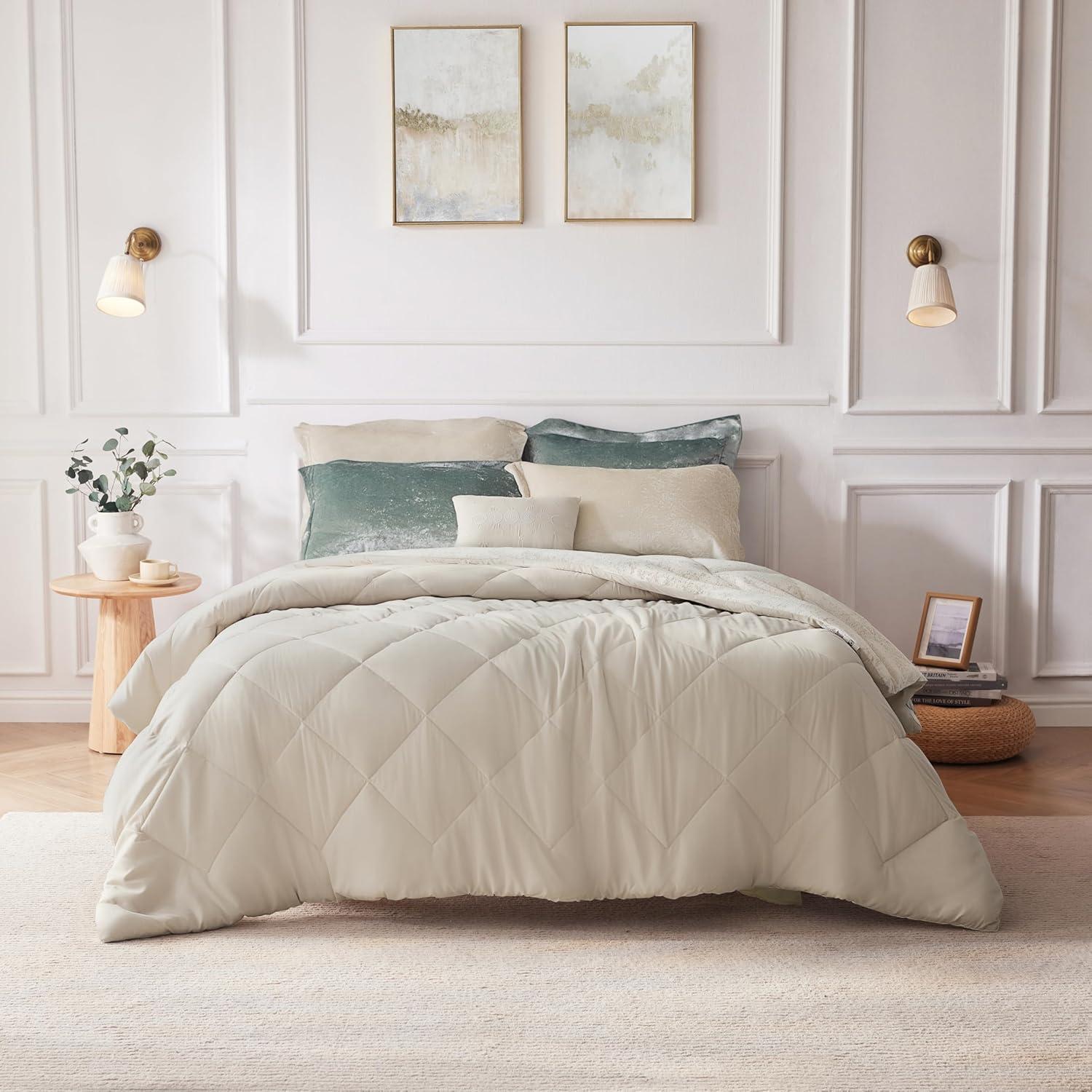 Champagne Velvet Diamond Quilted Queen Duvet Cover Set