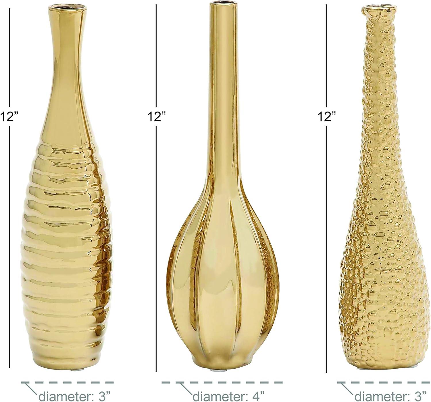 Olivia & May Decorative Ceramic Vases Gold 12" 3pk: Stoneware Novelty Containers, Spot Clean, Set of Three