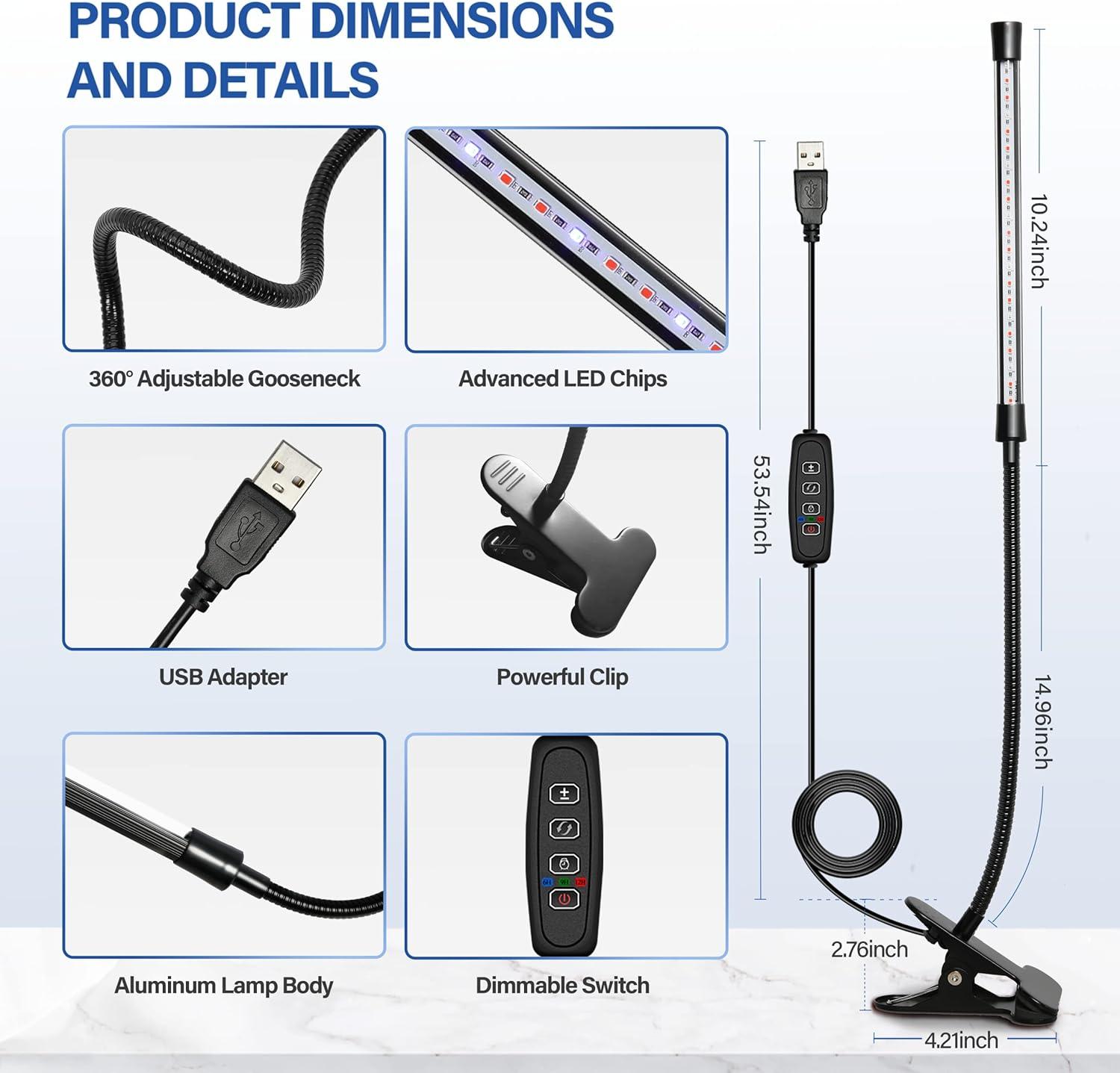 iPower LED Grow Lights with Full Spectrum Plant Growing Lamp for Indoor Plant, 3 Modes Timing Function, 1 Tubes, White