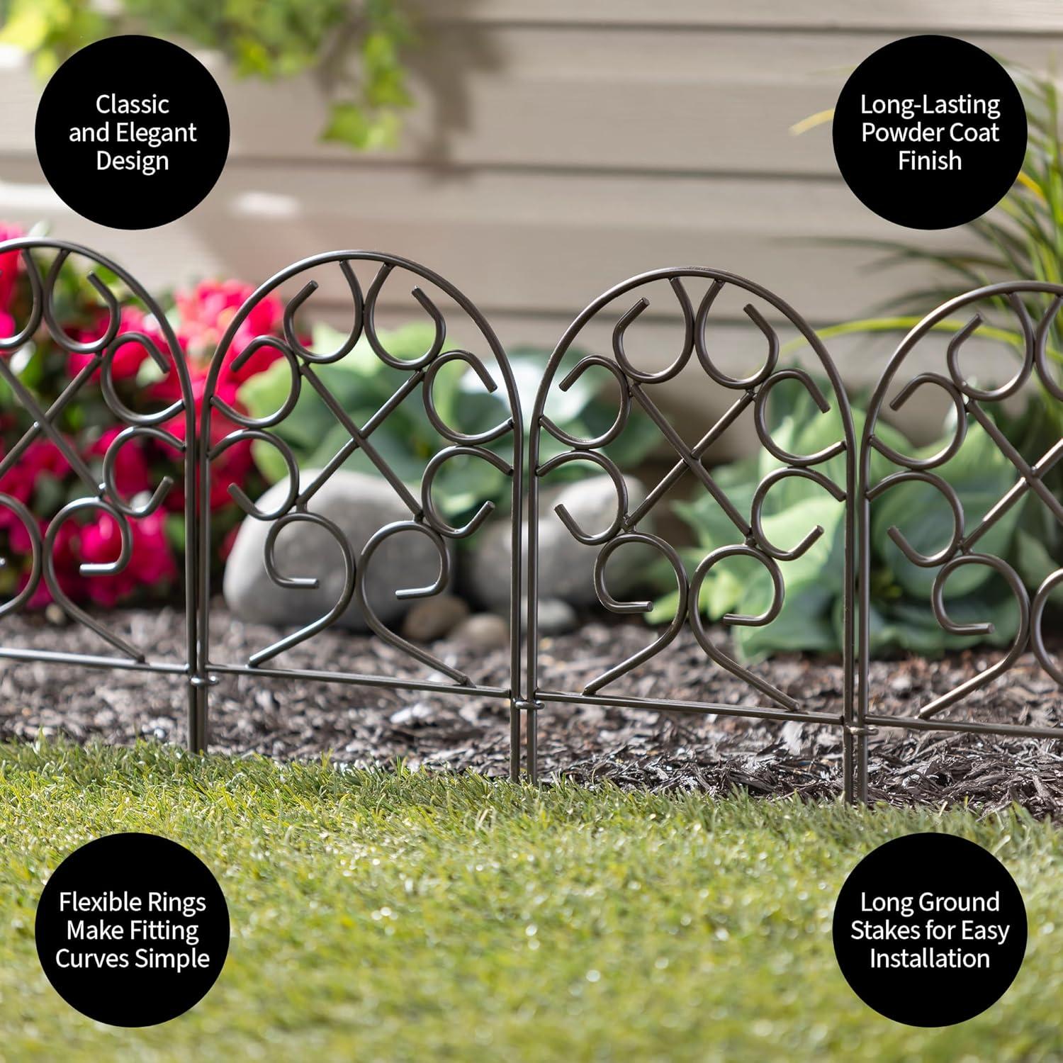 Evergreen Enterprises, Inc 18'' H x 120'' W Scrollwork Wrought Iron Edging with Ground Stakes and Gunmetal Finish