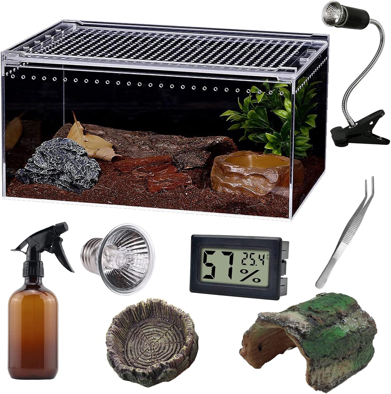 Reptile Terrarium - Amphibian Tank Starter Kit, Eco Rainforest Feeding Box, Amphibian Feeding Box, Suitable for breeding Lizards, Snakes, Chameleons,Jumping Spiders