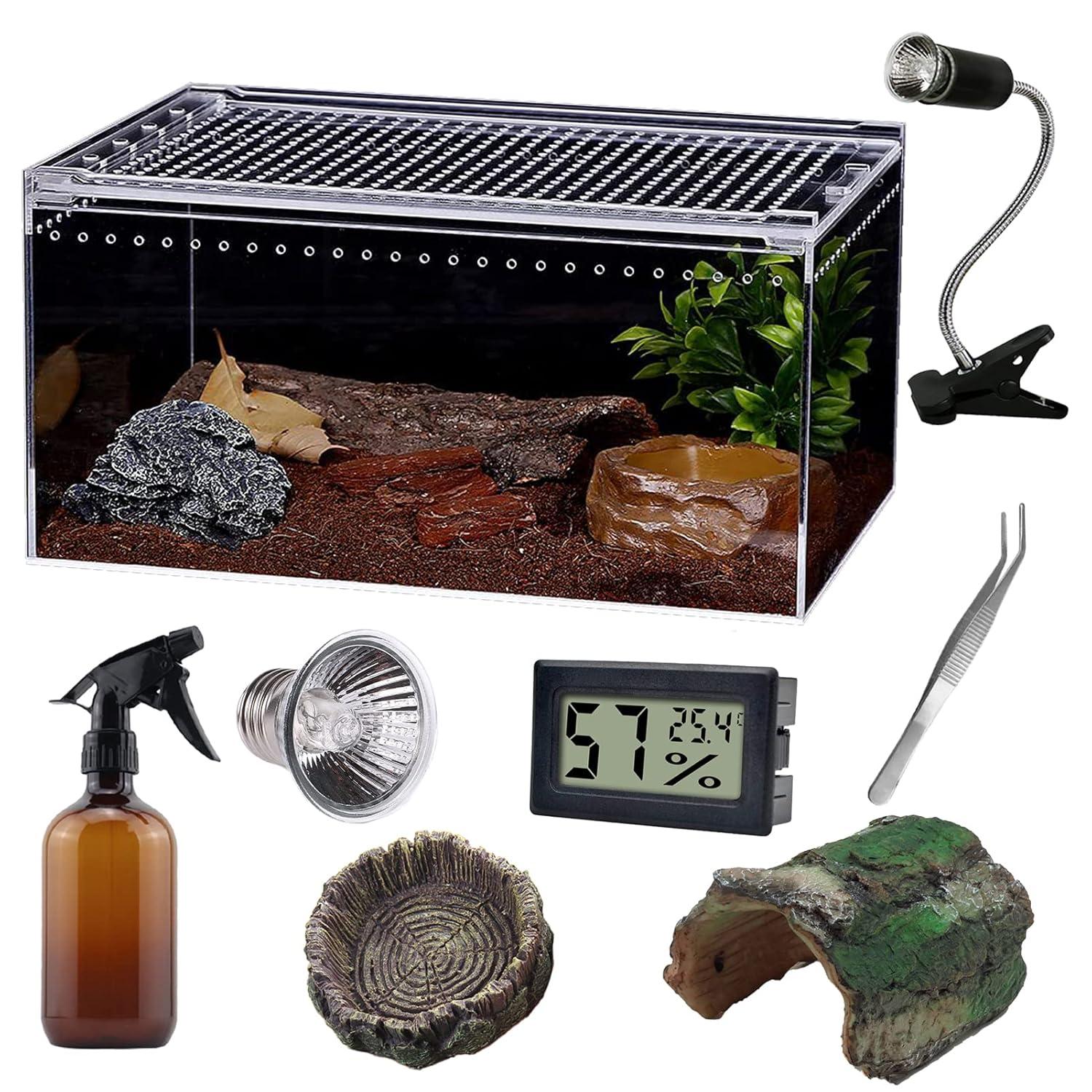 Reptile Terrarium - Amphibian Tank Starter Kit, Eco Rainforest Feeding Box, Amphibian Feeding Box, Suitable for breeding Lizards, Snakes, Chameleons,Jumping Spiders