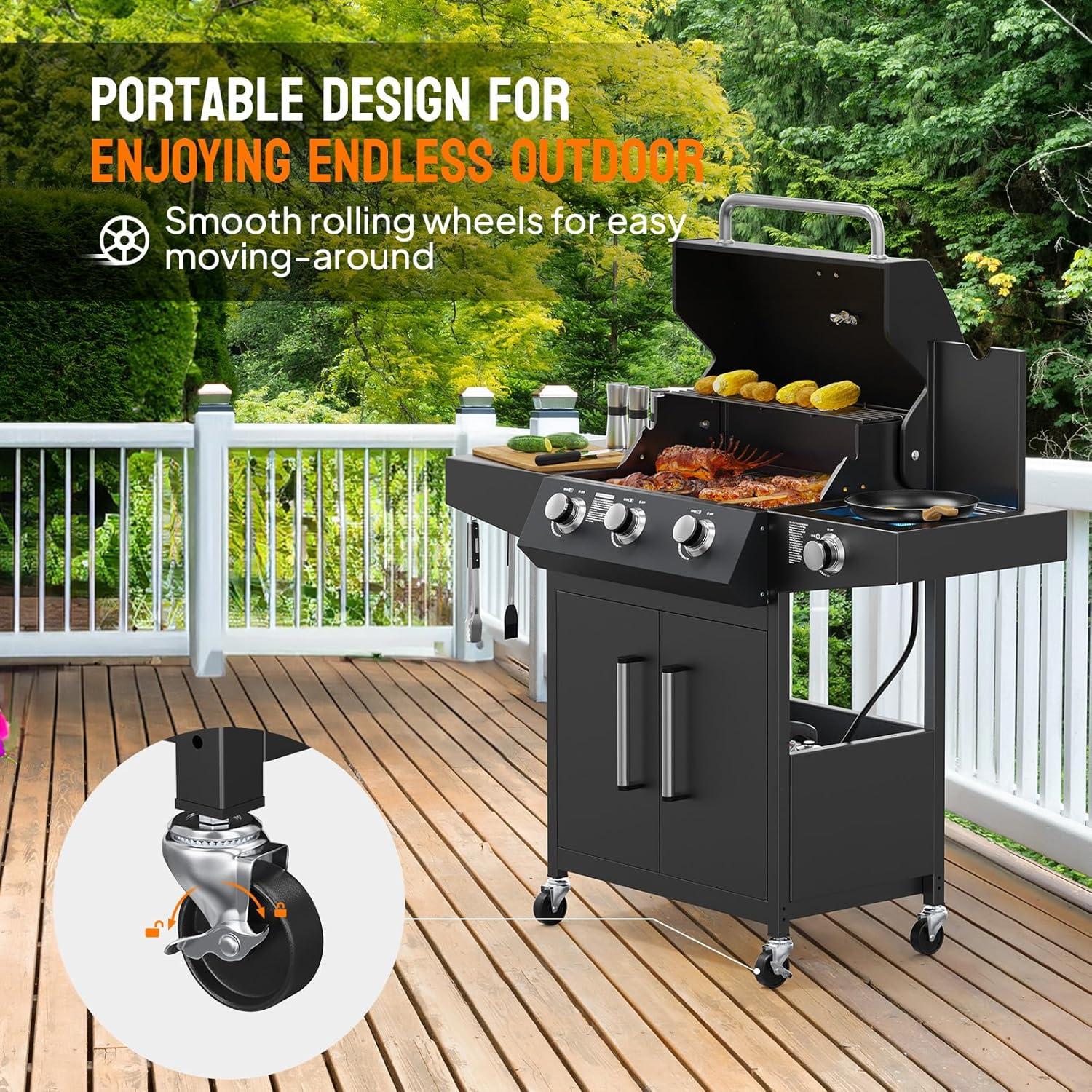 3 Burner Propane Gas Grill With Side Burner