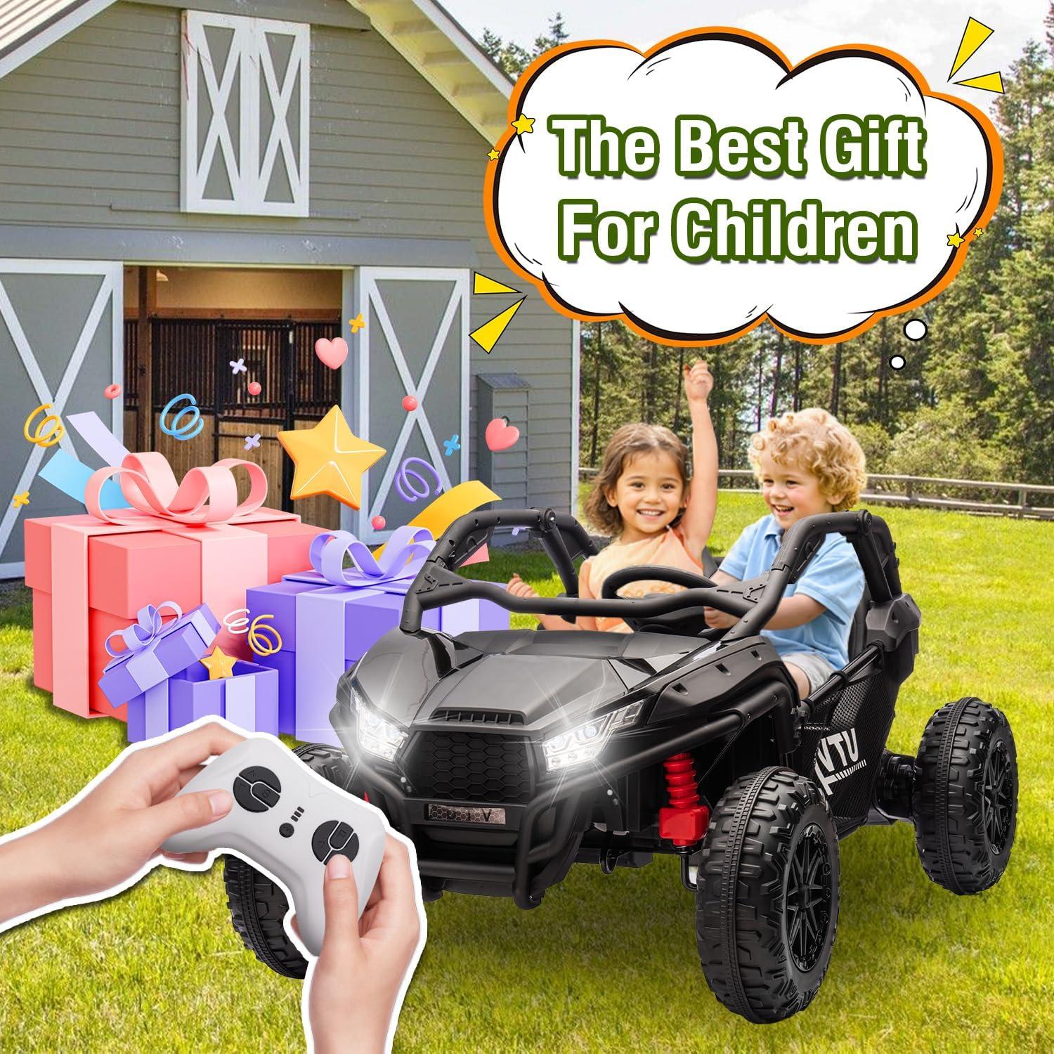 24V 2 Seater Ride on Toys UTV w/Remote Control, 400W Power Engines, Off-Road Kids Electric Vehicles w/20" Spacious Seat, 3 Speeds, Max 6 MPH, Bluetooth, Power Vehicles Wheels for Boys Girls, Black