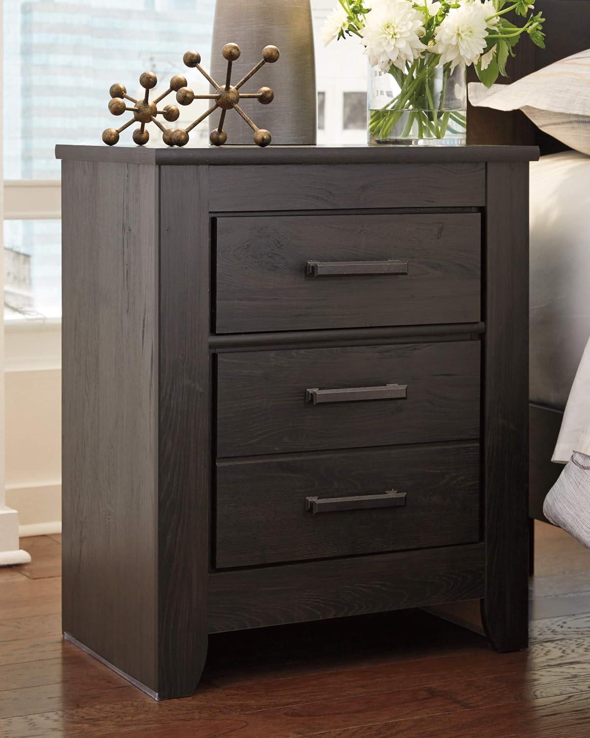 Brinxton Nightstand - Black - Signature Design by Ashley: Contemporary Bedside Table with Storage Drawer