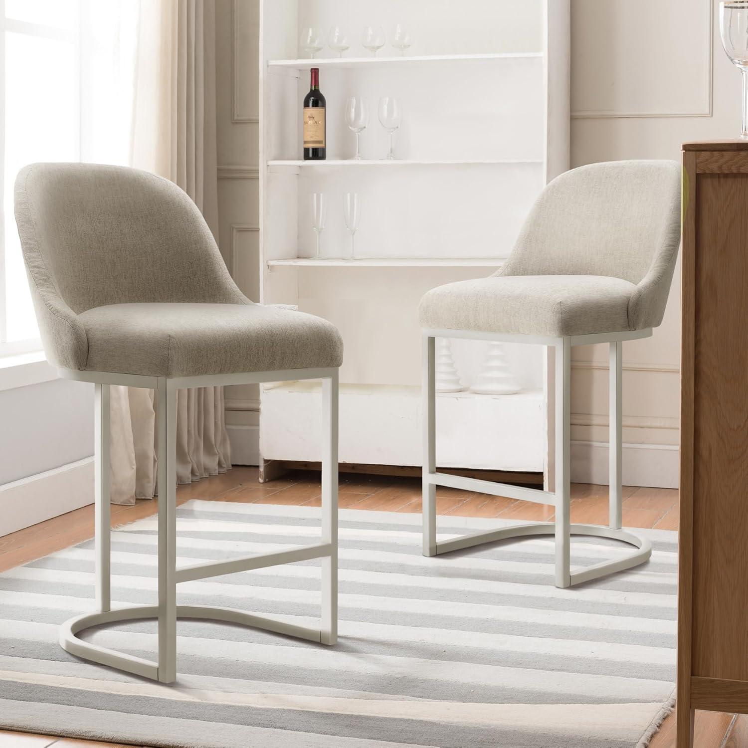 Leick Home Barrelback Counter Stool with Oatmeal Seat and Pewter Metal Base, Set of 4