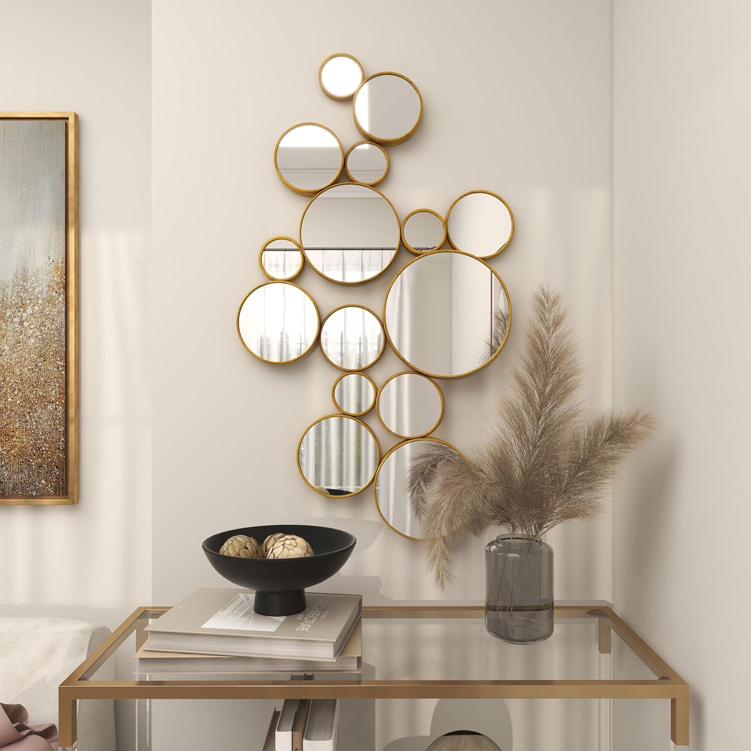 Gold Round Cluster Framed Wall Mirror, 40" x 22"