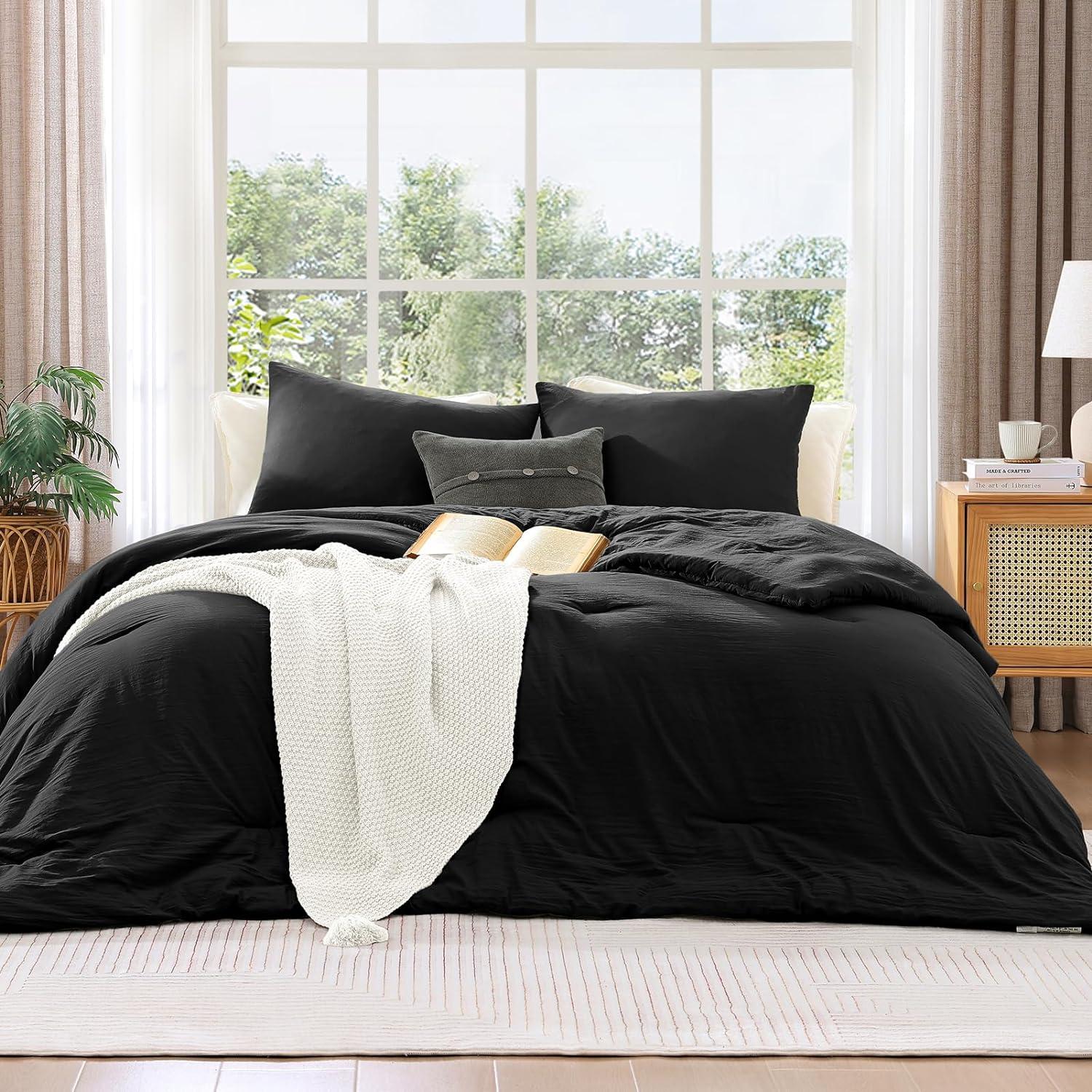 Black Full Size Microfiber Comforter Set with Pillow Shams