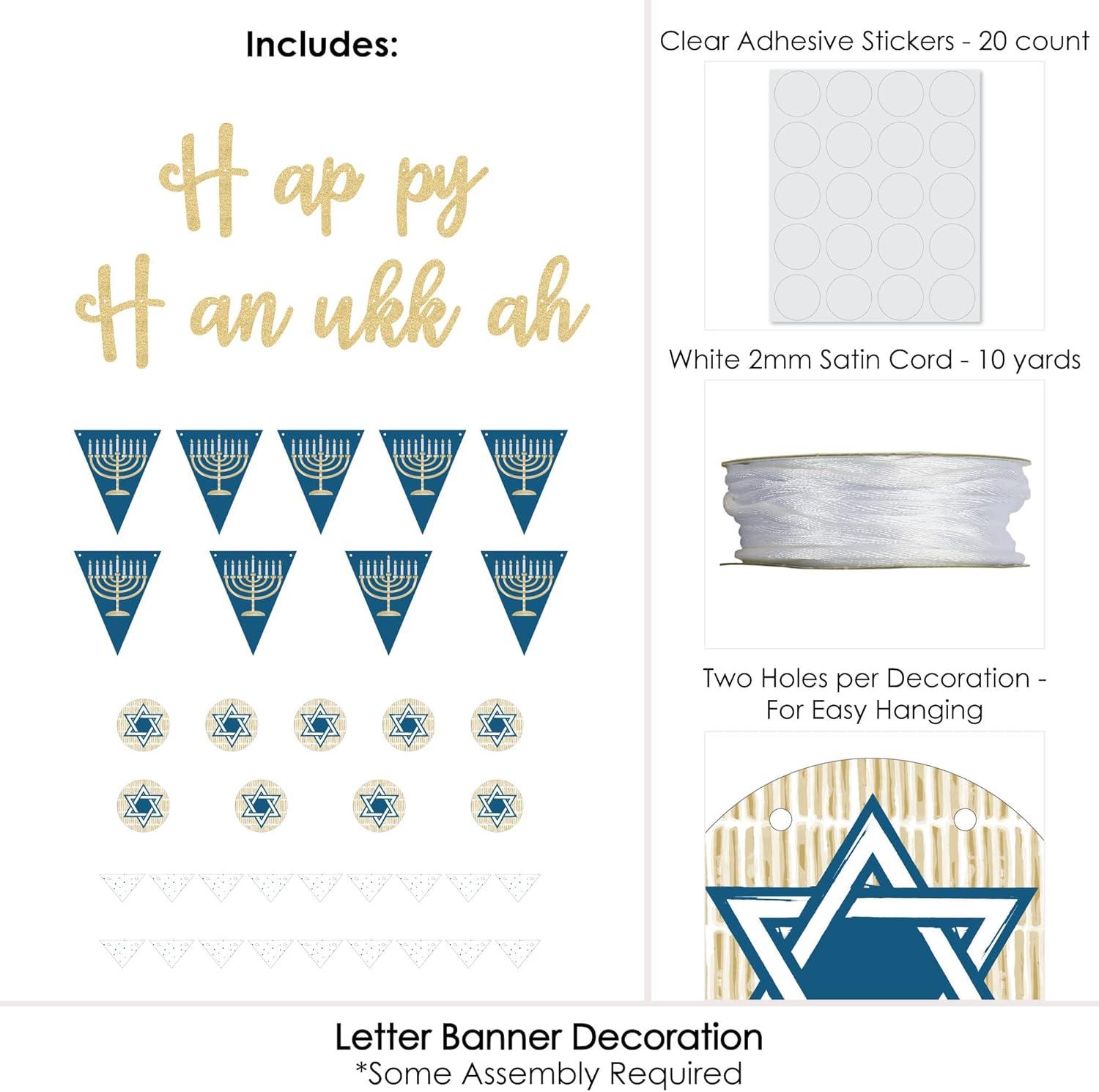 Big Dot of Happiness Happy Hanukkah - Chanukah Letter Banner Decoration - 36 Banner Cutouts & No-Mess Real Gold Glitter Happy Hanukkah Banner Letters
