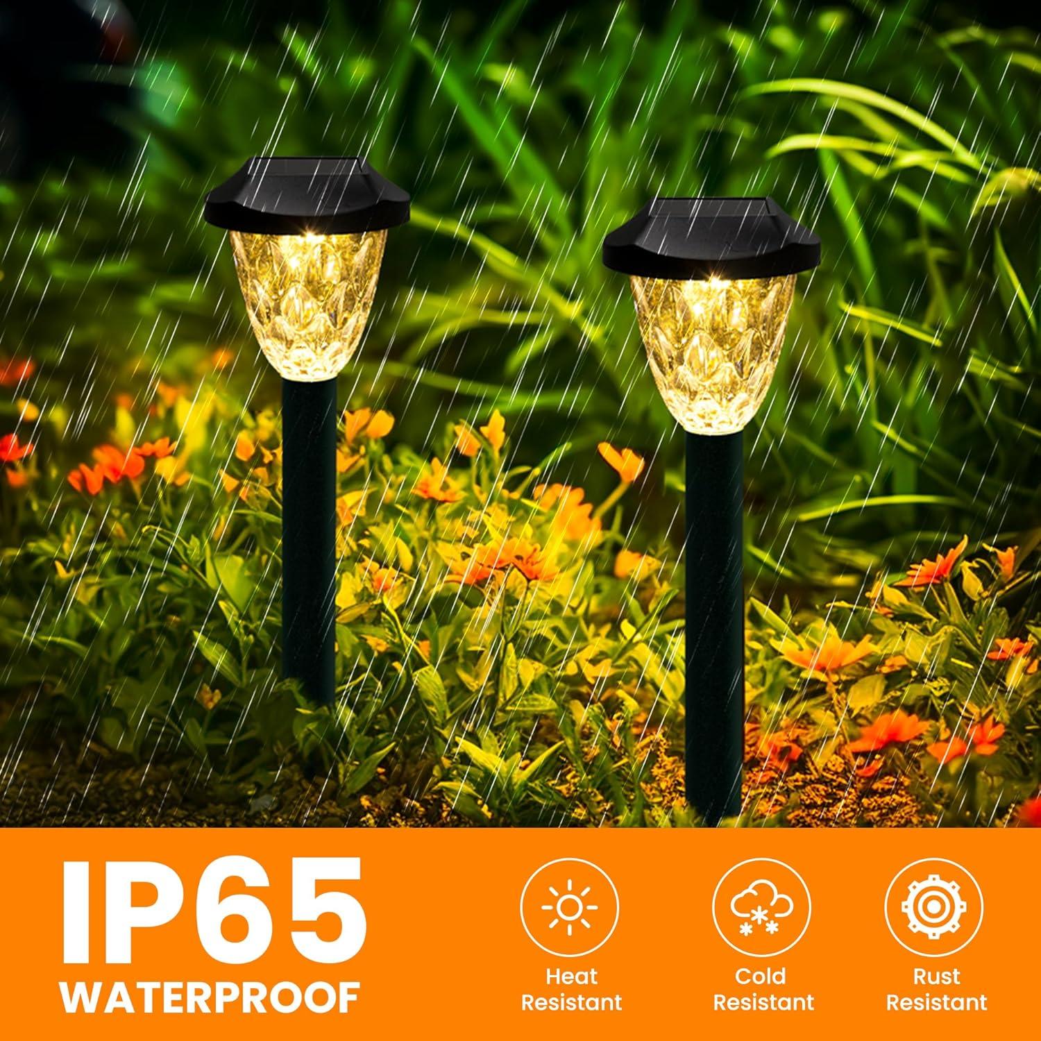 gigalumi 12 Pack Solar Pathway Lights, Waterproof Auto On/Off Outdoor Solar Lights for Garden,Walkway and Driveway,2800K