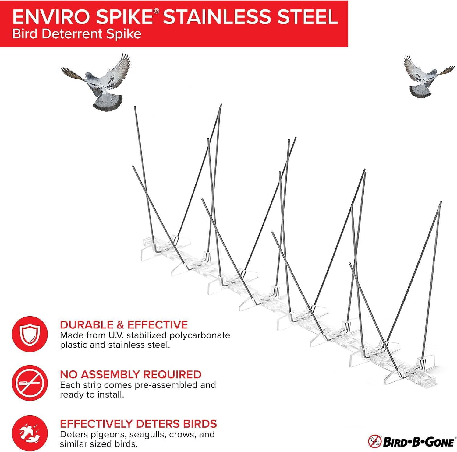 Bird-B-Gone Enviro Spike Stainless Steel Bird Spike, Deterrent Repellent, 10 ft. x 5 in.