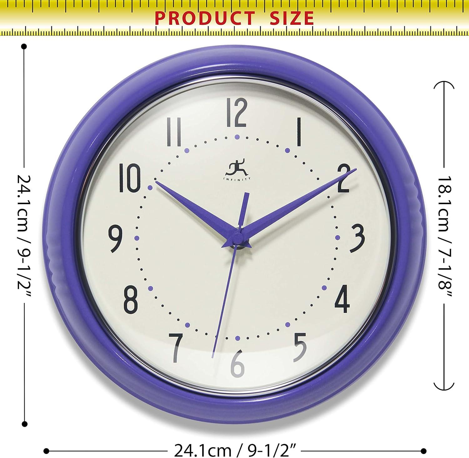 9.5" Retro Round Wall Clock Purple - Infinity Instruments: Indoor Decorative Timepiece for Kitchen