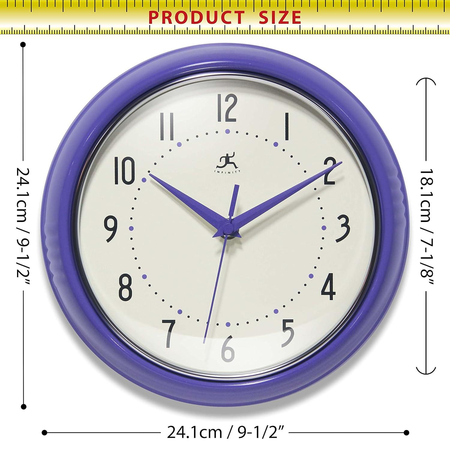 9.5" Retro Round Wall Clock Purple - Infinity Instruments: Indoor Decorative Timepiece for Kitchen