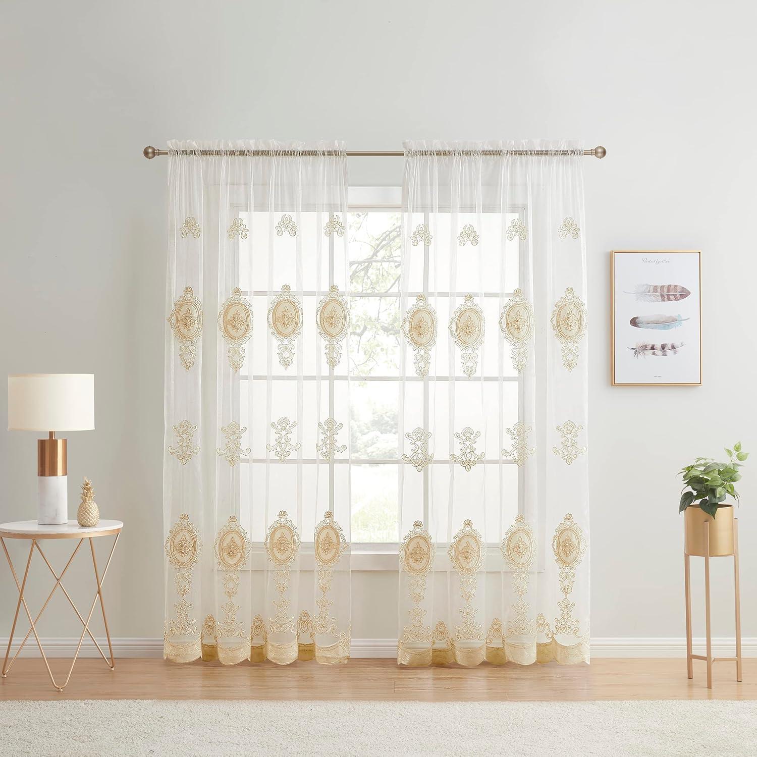 Ivory Sheer Velvet Embroidery Rod Pocket Window Panel