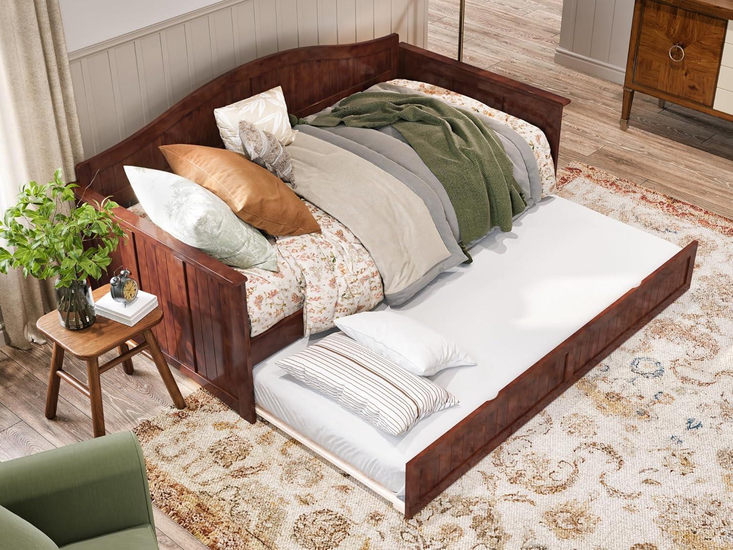 Nantucket Walnut Twin Wood Daybed with Trundle and Drawer