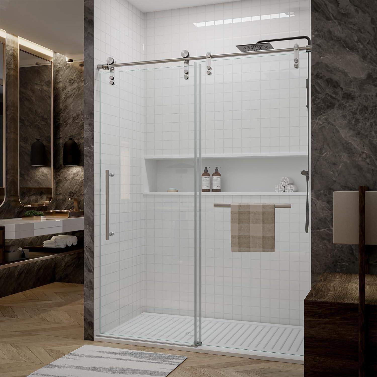 56-60"W X 76"H Double Sliding Shower Door, Aluminium Alloy Frame In Chrome, 5/16" (8Mm) Thick SGCC Tempered Clear Glass.